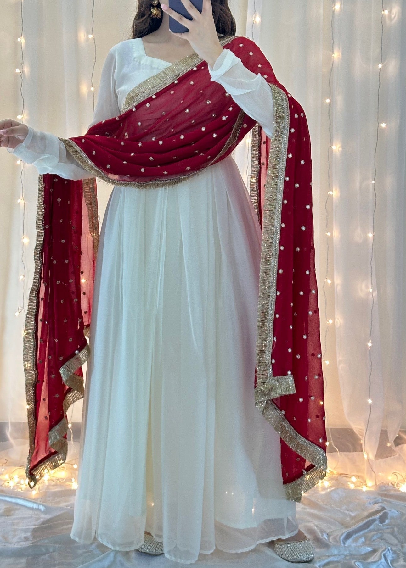 Fashion Trends 4 U Safaid Anarkali Women 3pcs