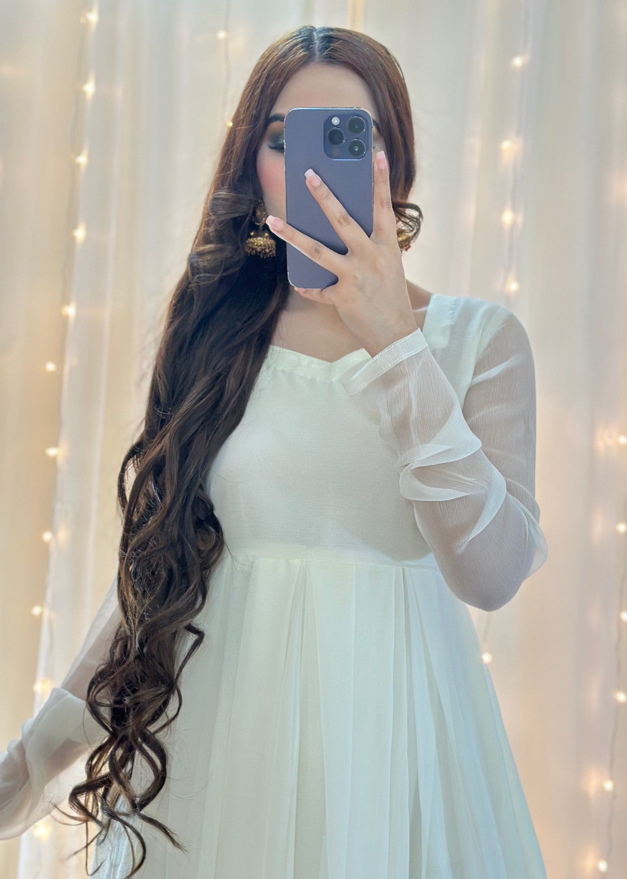 Fashion Trends 4 U Safaid Anarkali Women 3pcs