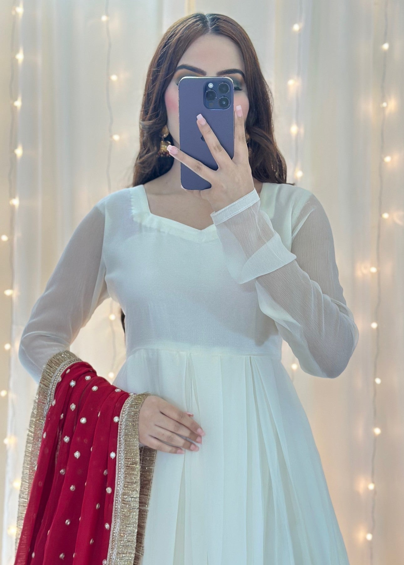 Fashion Trends 4 U Safaid Anarkali Women 3pcs