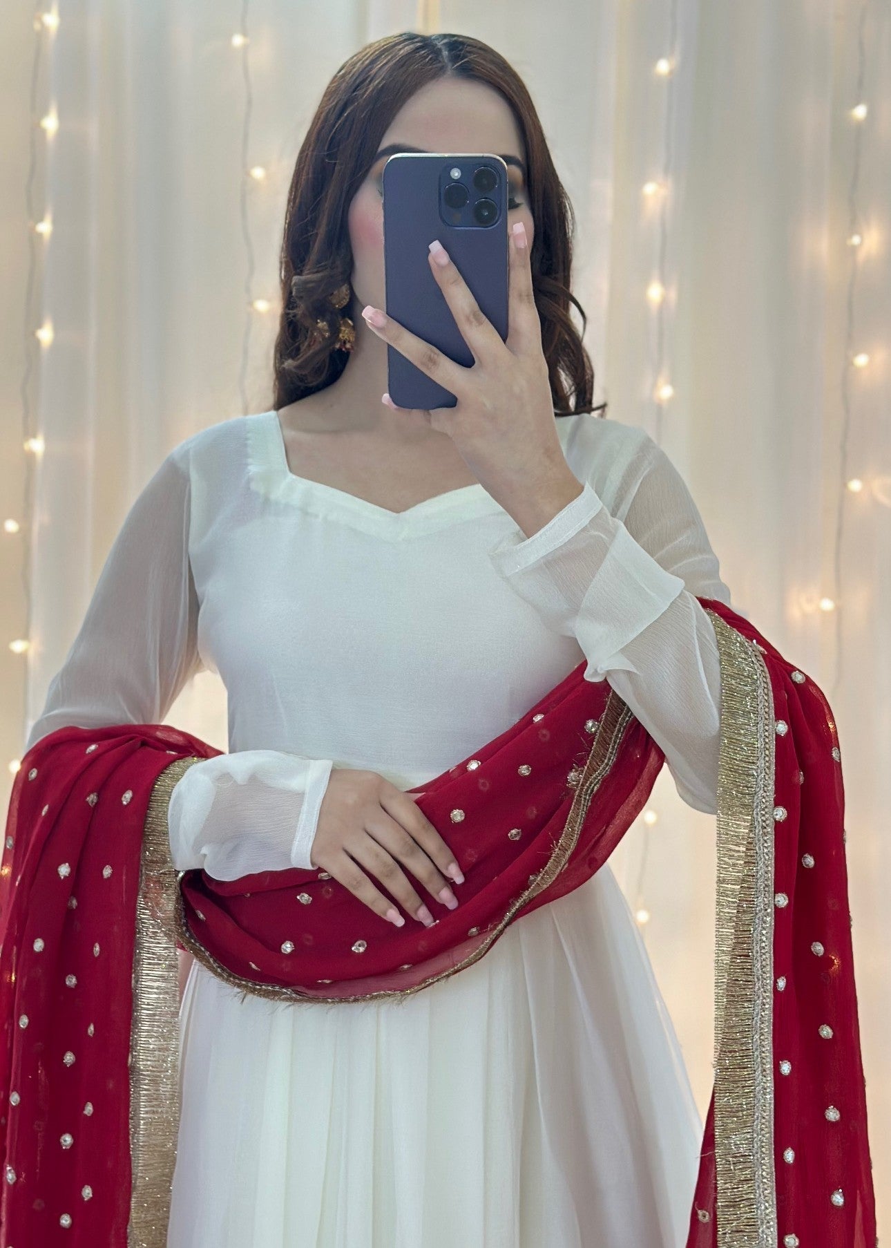 Fashion Trends 4 U Safaid Anarkali Women 3pcs