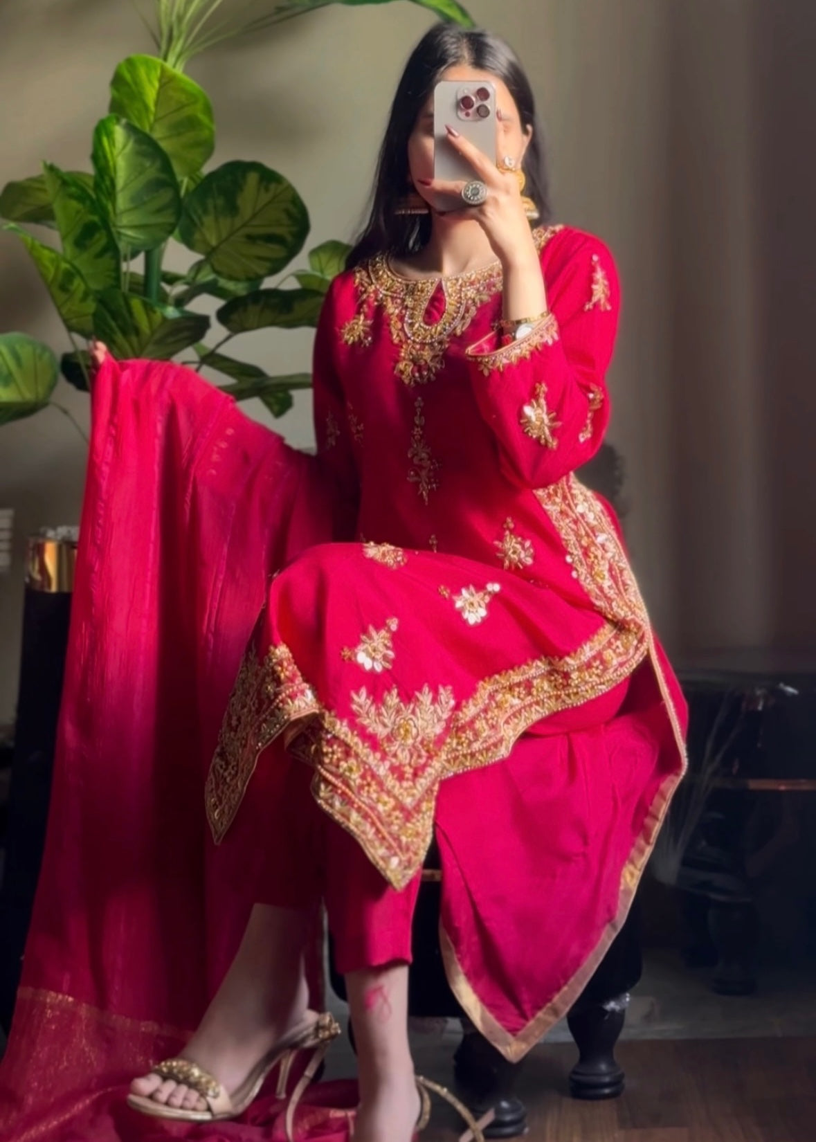 Suits By Sadia Raw silk pink shehnai Women 3pcs