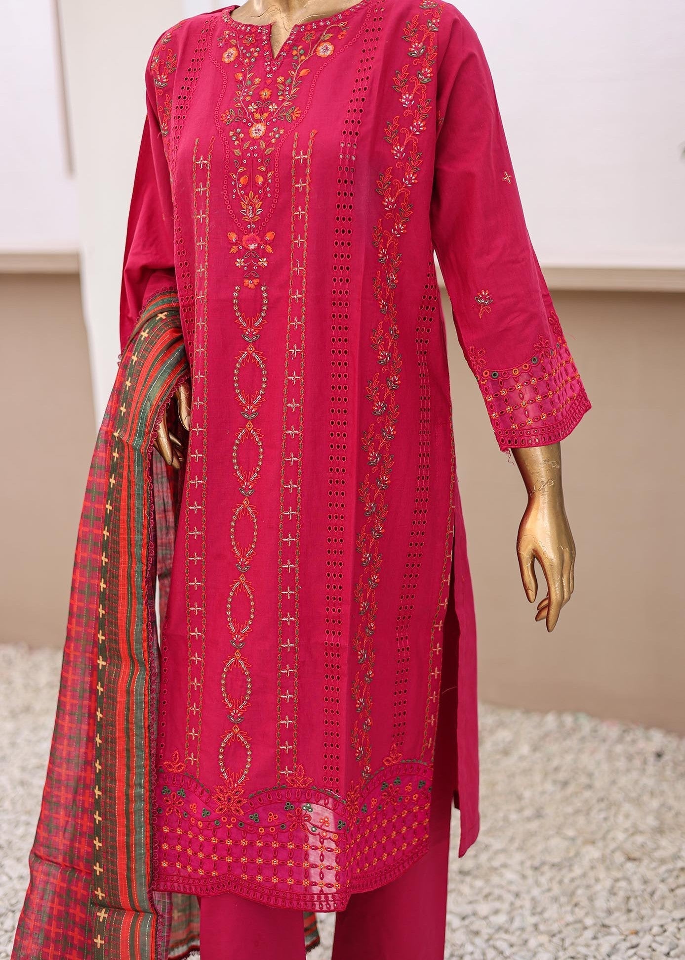 Suntex Fabrics –Hot Pink Festive Embroidered Women 3pcs