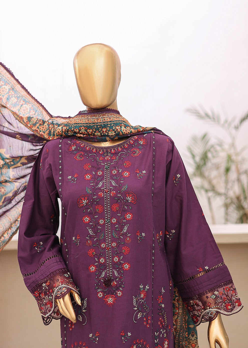 Suntex Fabrics – Plum Festive Embroidered Women 3pcs