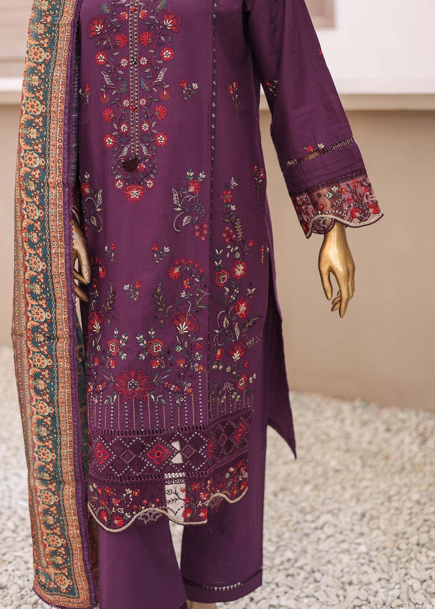 Suntex Fabrics – Plum Festive Embroidered Women 3pcs