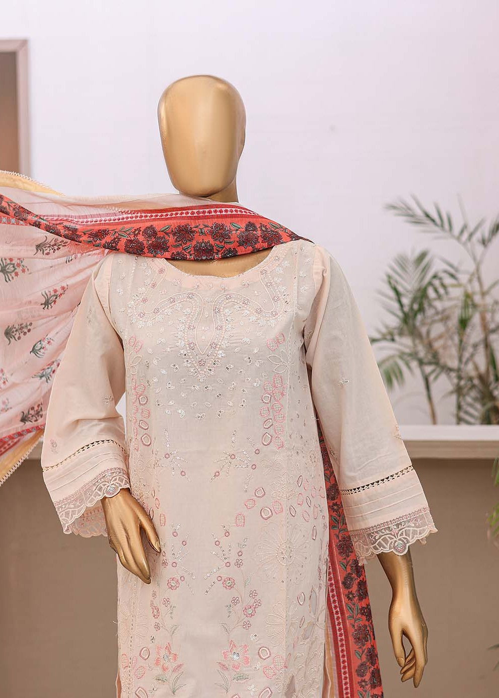 Suntex Fabrics – Peach Festive Embroidered Women 3pcs