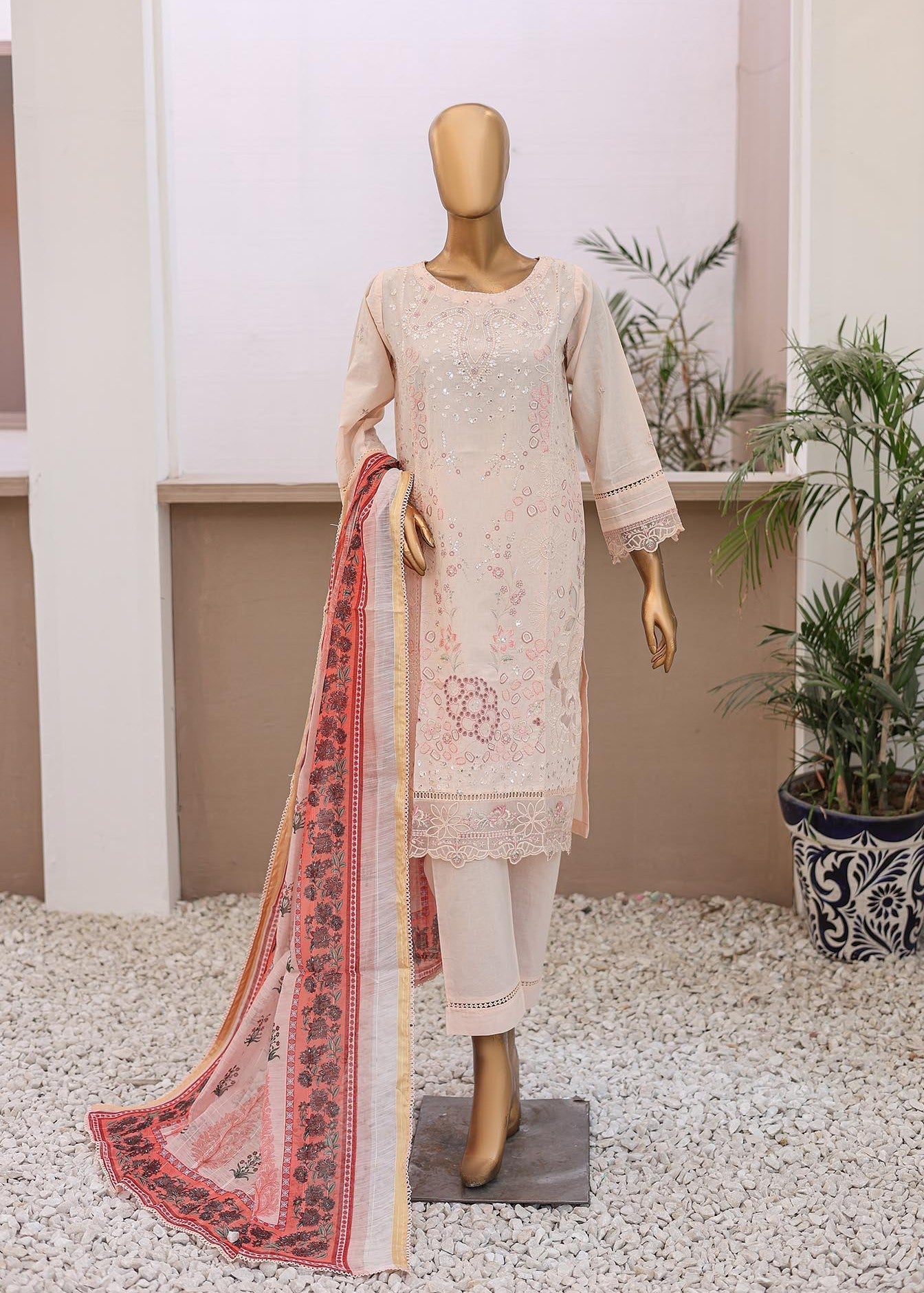 Suntex Fabrics – Peach Festive Embroidered Women 3pcs