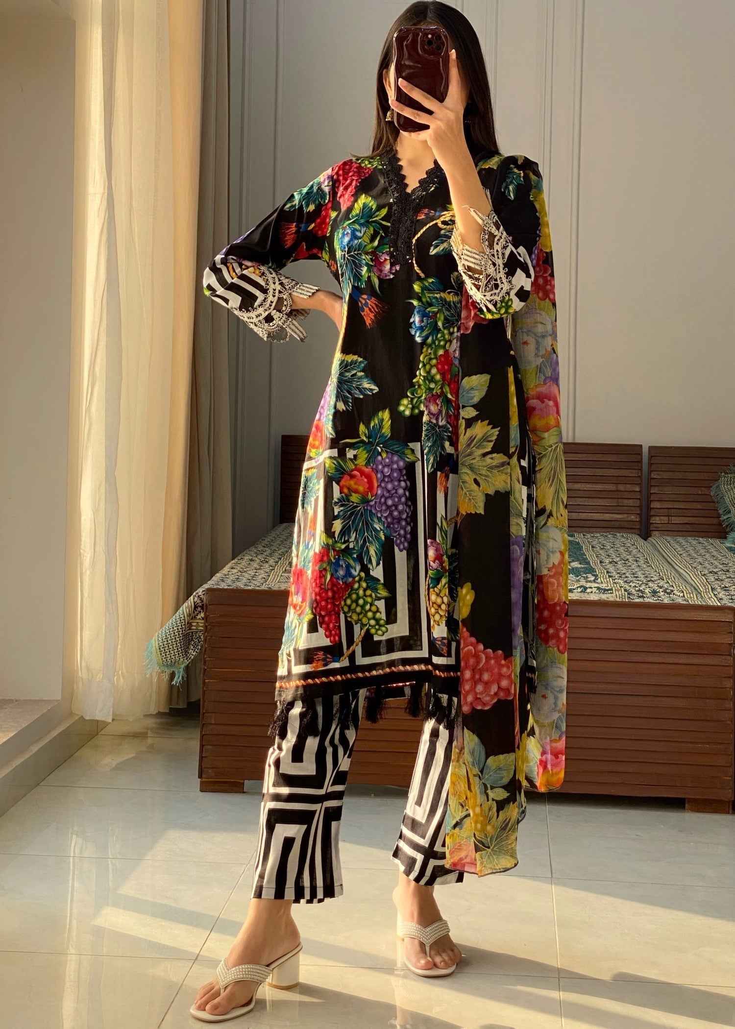 Shrenz Pret Shrenz Black Fruit Pret Lawn Women 3pcs