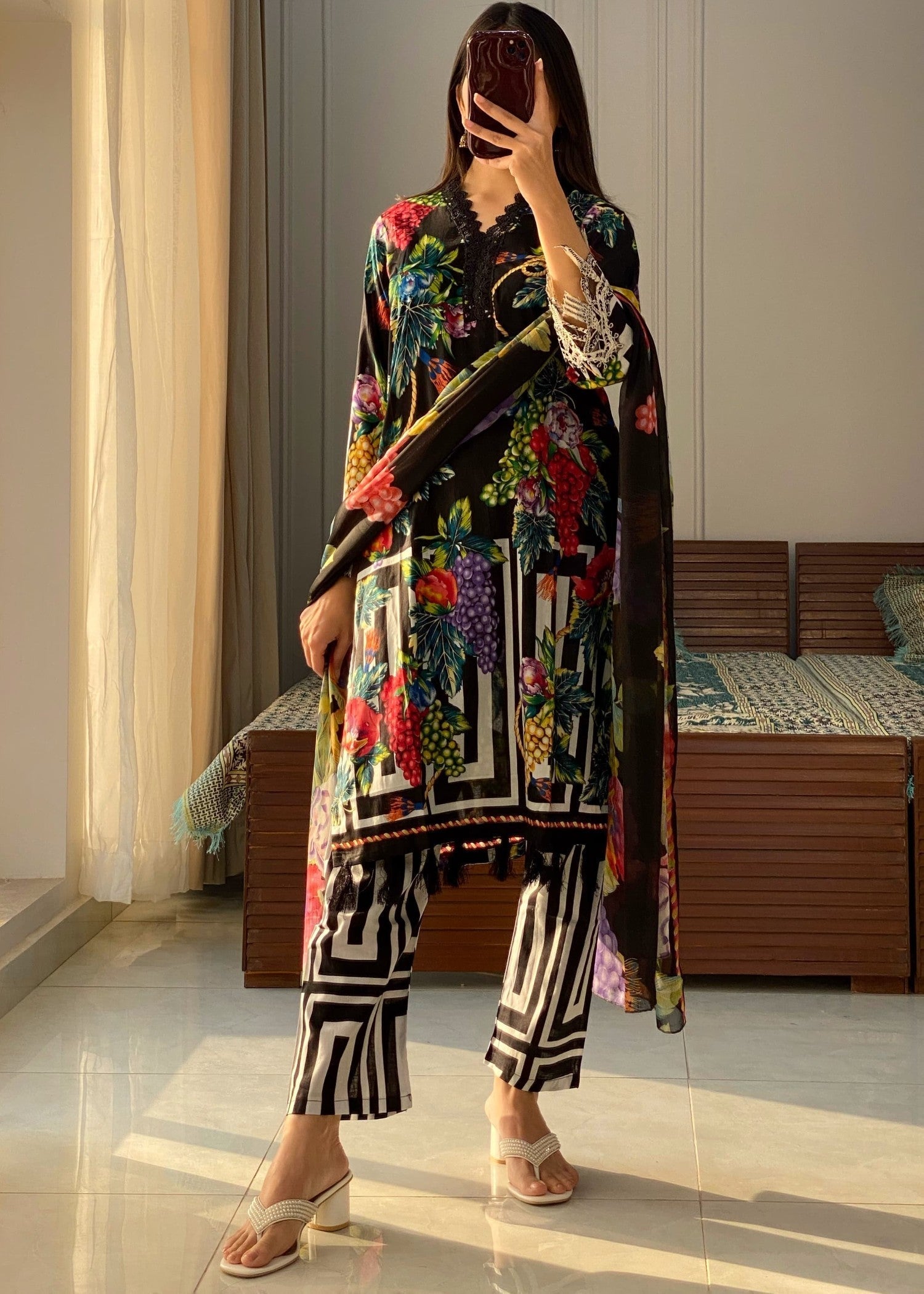 Shrenz Pret Shrenz Black Fruit Pret Lawn Women 3pcs