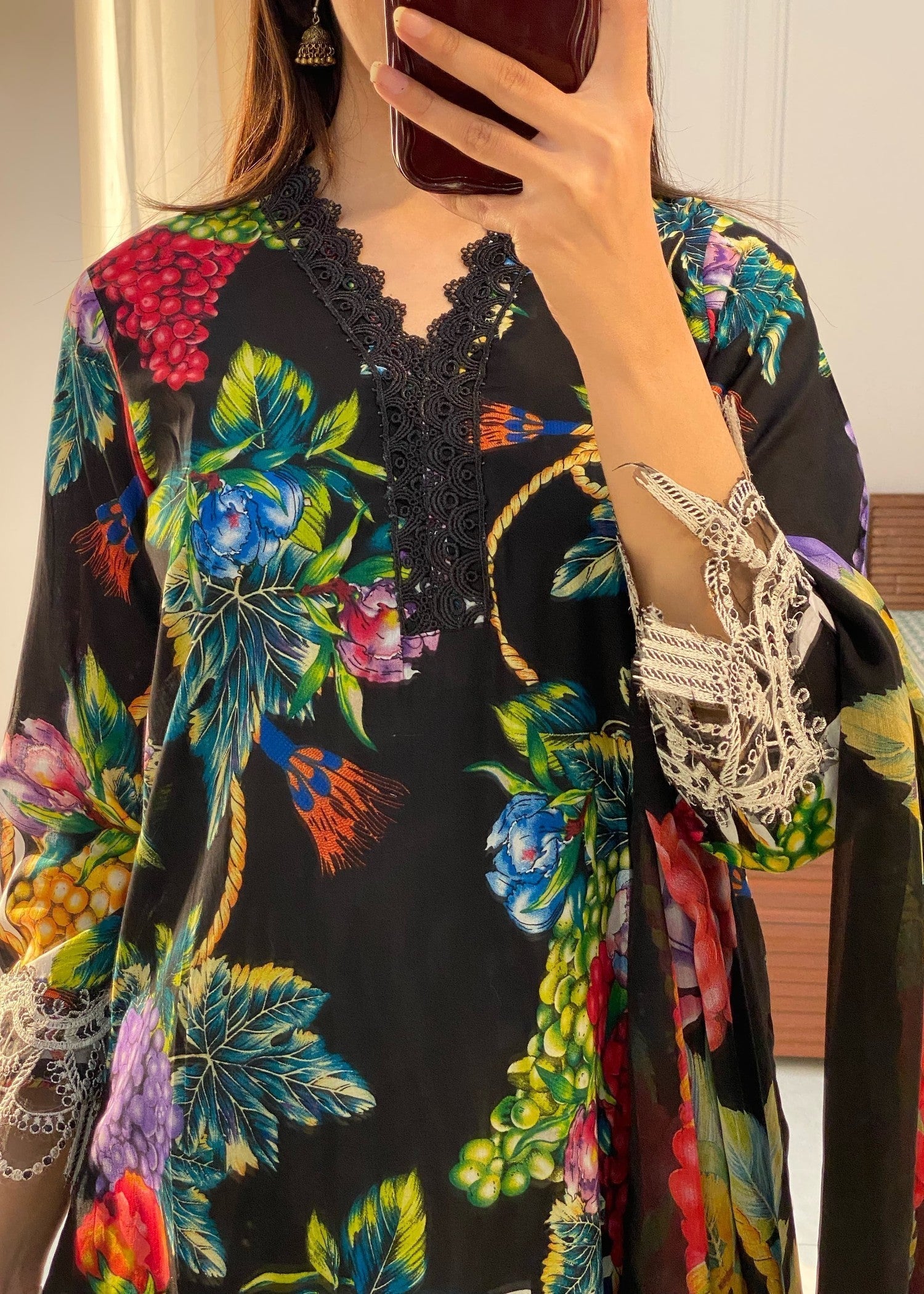 Shrenz Pret Shrenz Black Fruit Pret Lawn Women 3pcs