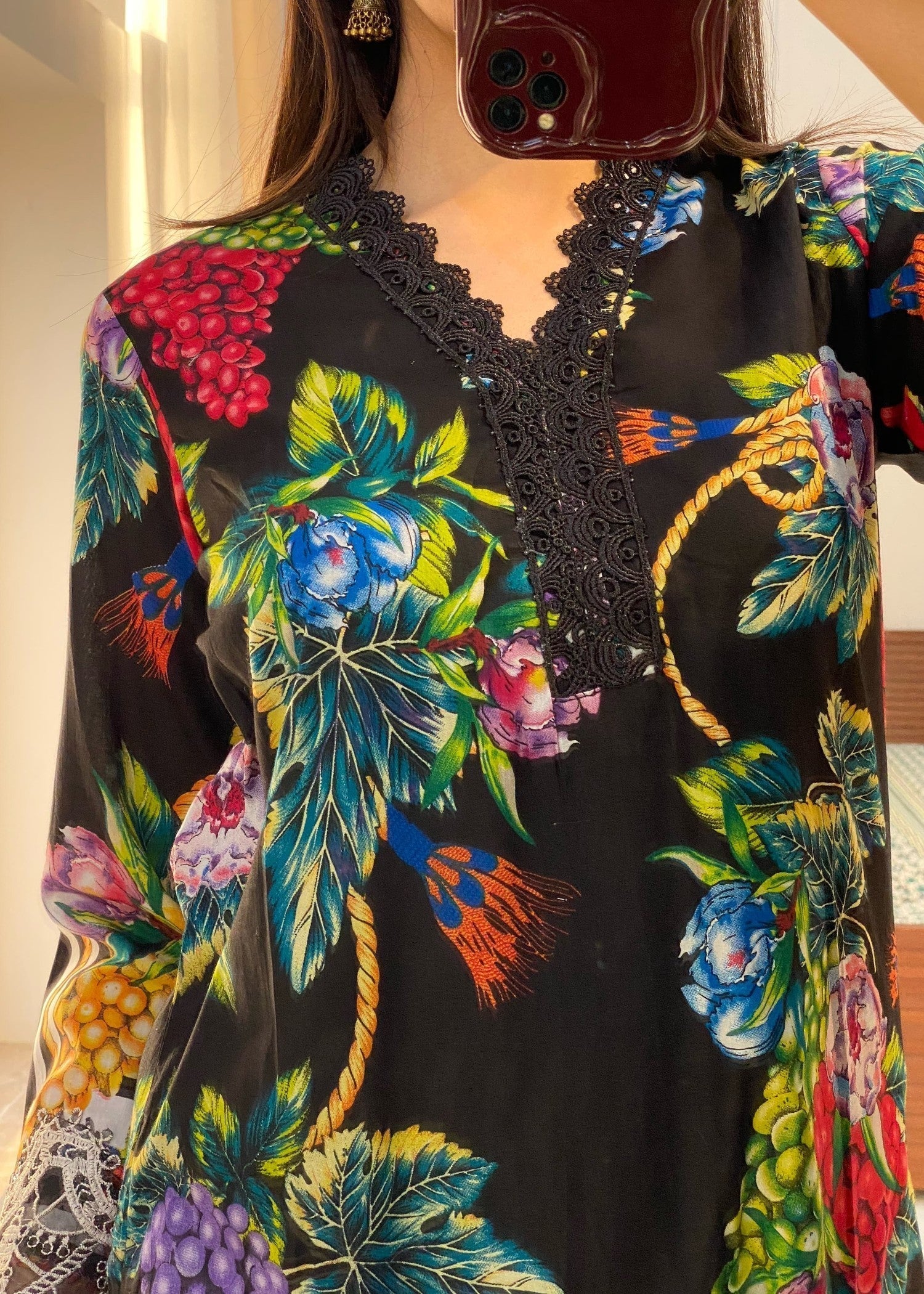 Shrenz Pret Shrenz Black Fruit Pret Lawn Women 3pcs