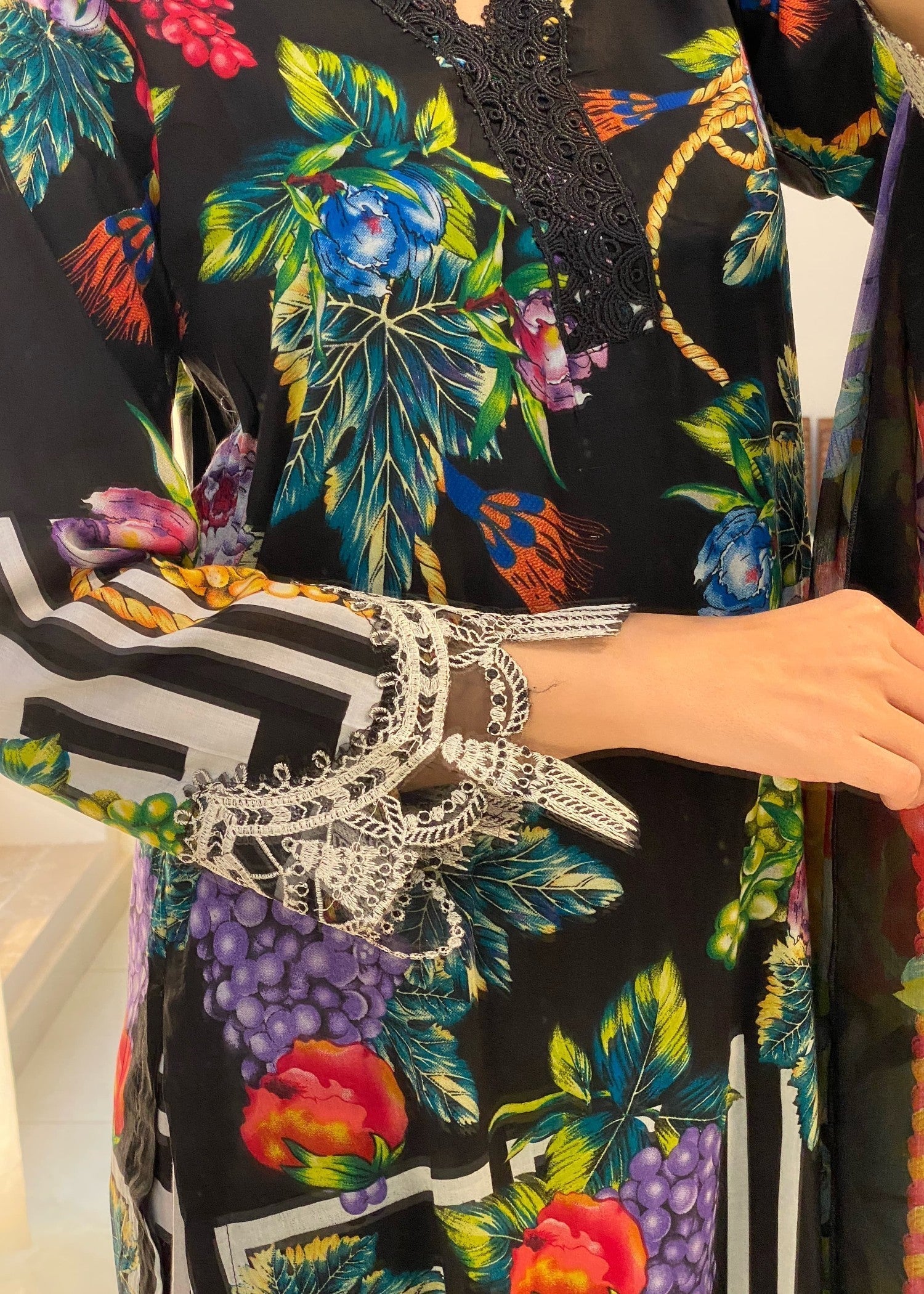 Shrenz Pret Shrenz Black Fruit Pret Lawn Women 3pcs