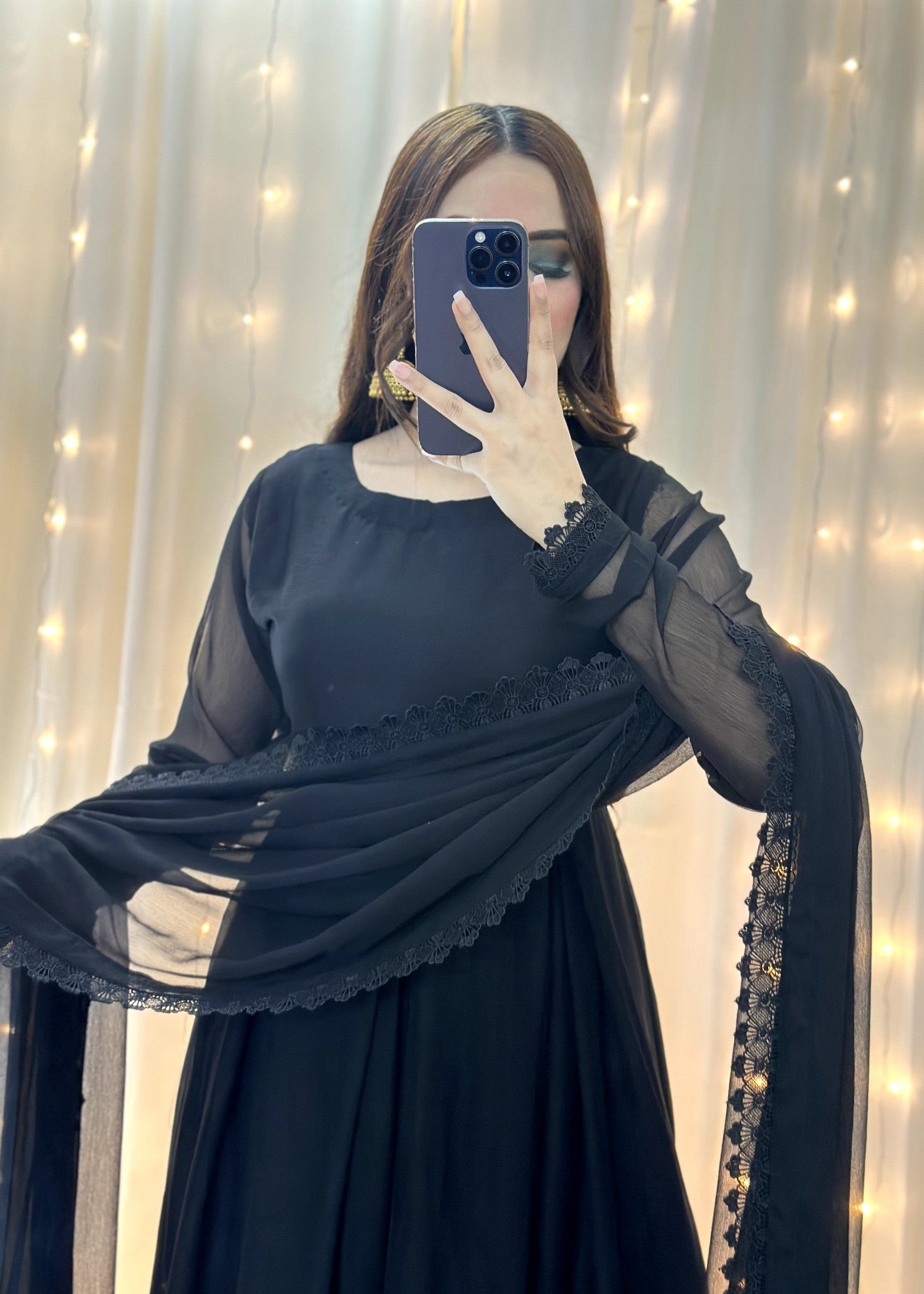 Fashion Trends 4 U Black Anarkali Women 3pcs