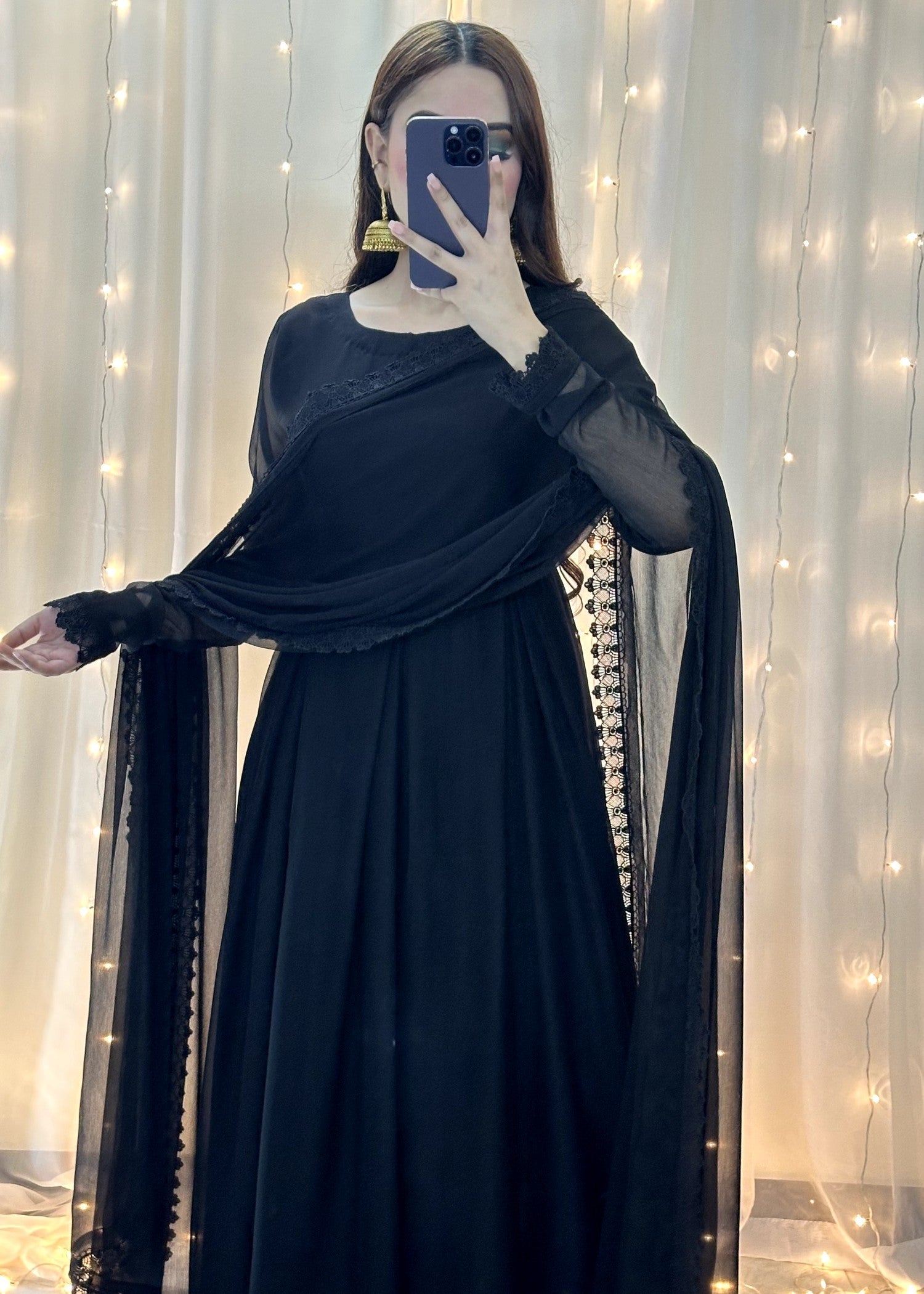 Fashion Trends 4 U Black Anarkali Women 3pcs