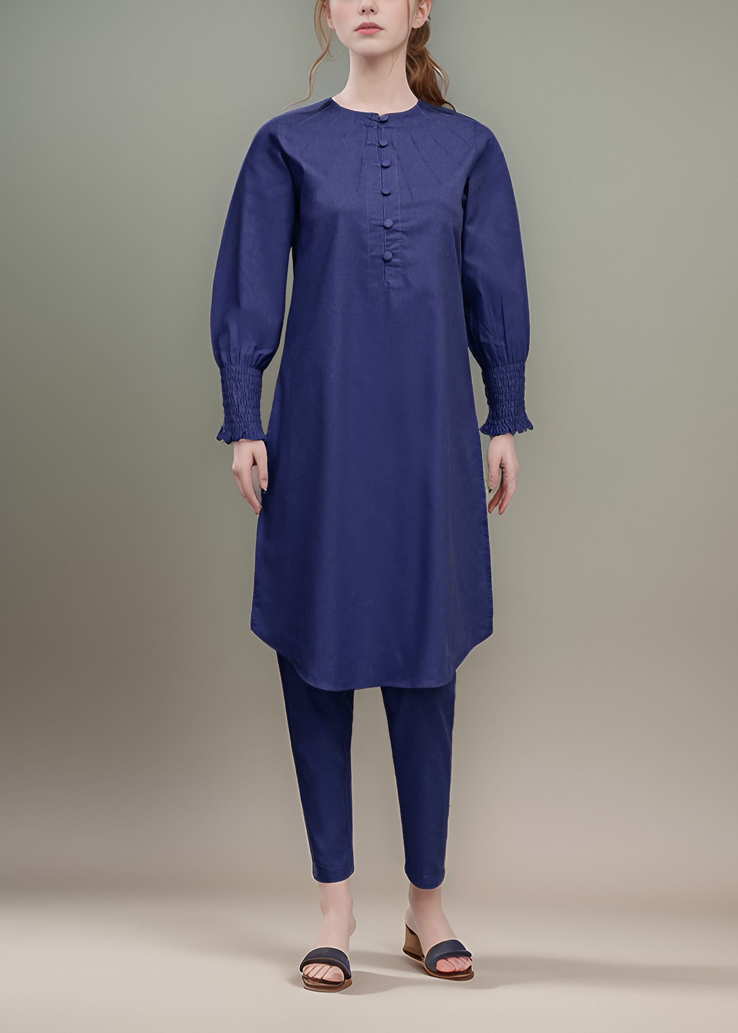 Polkadots Timeless Navy Blue Eastern Kurta Set 13967HG Women 2pcs