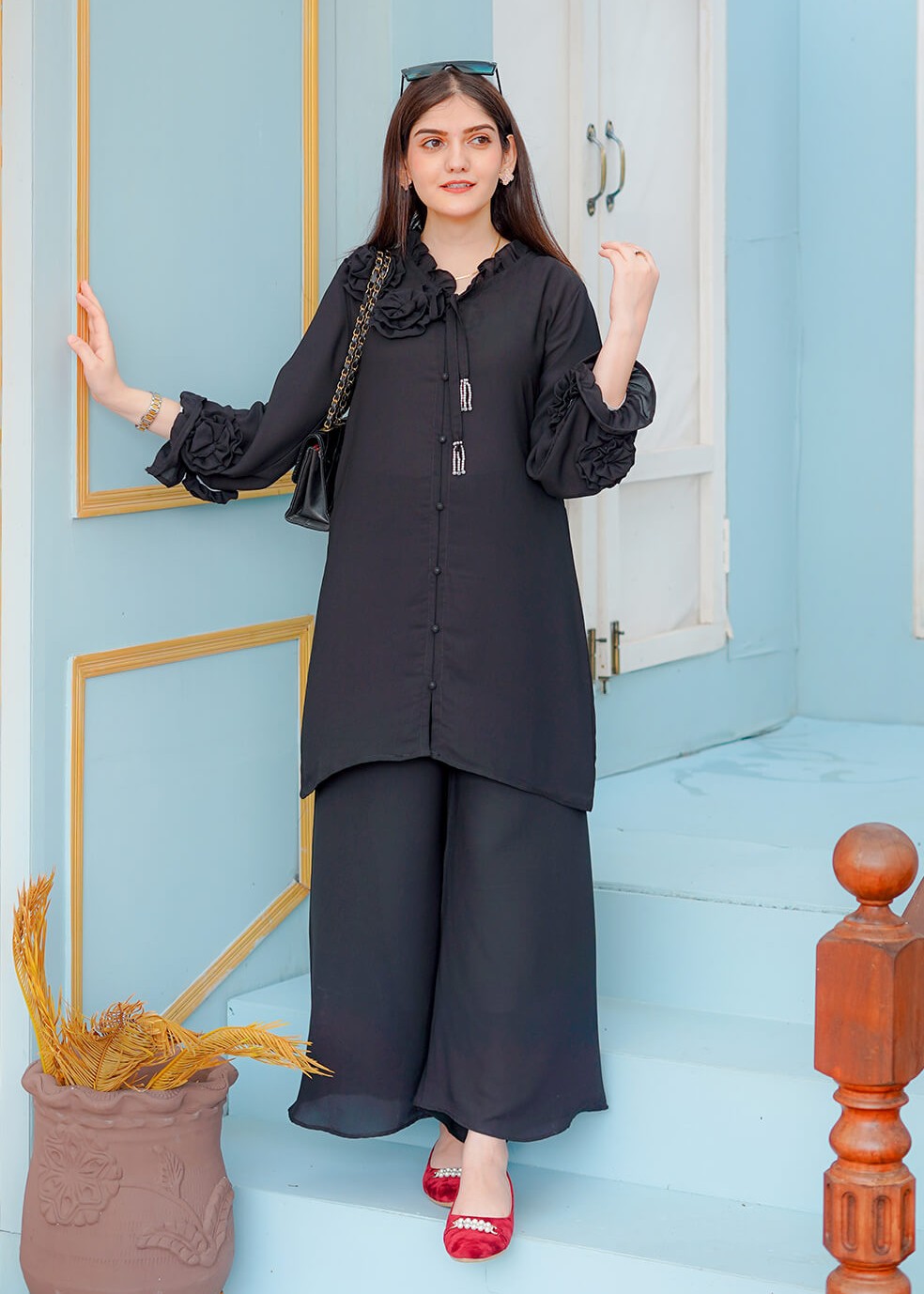 Elara Official Black Floral Women 2pcs