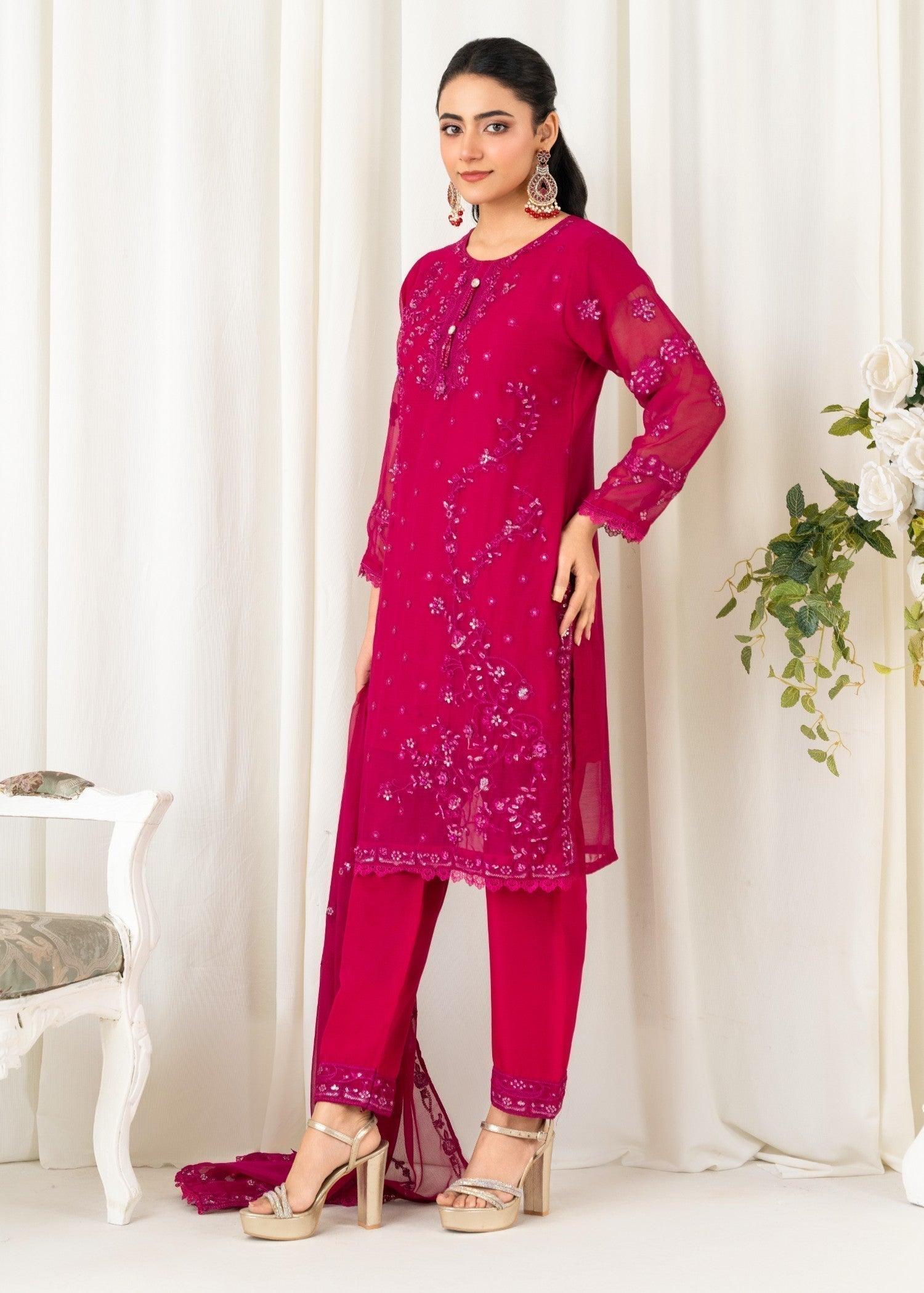 Four Season Boutique NIMRA Chiffon HotPink Women 3pcs