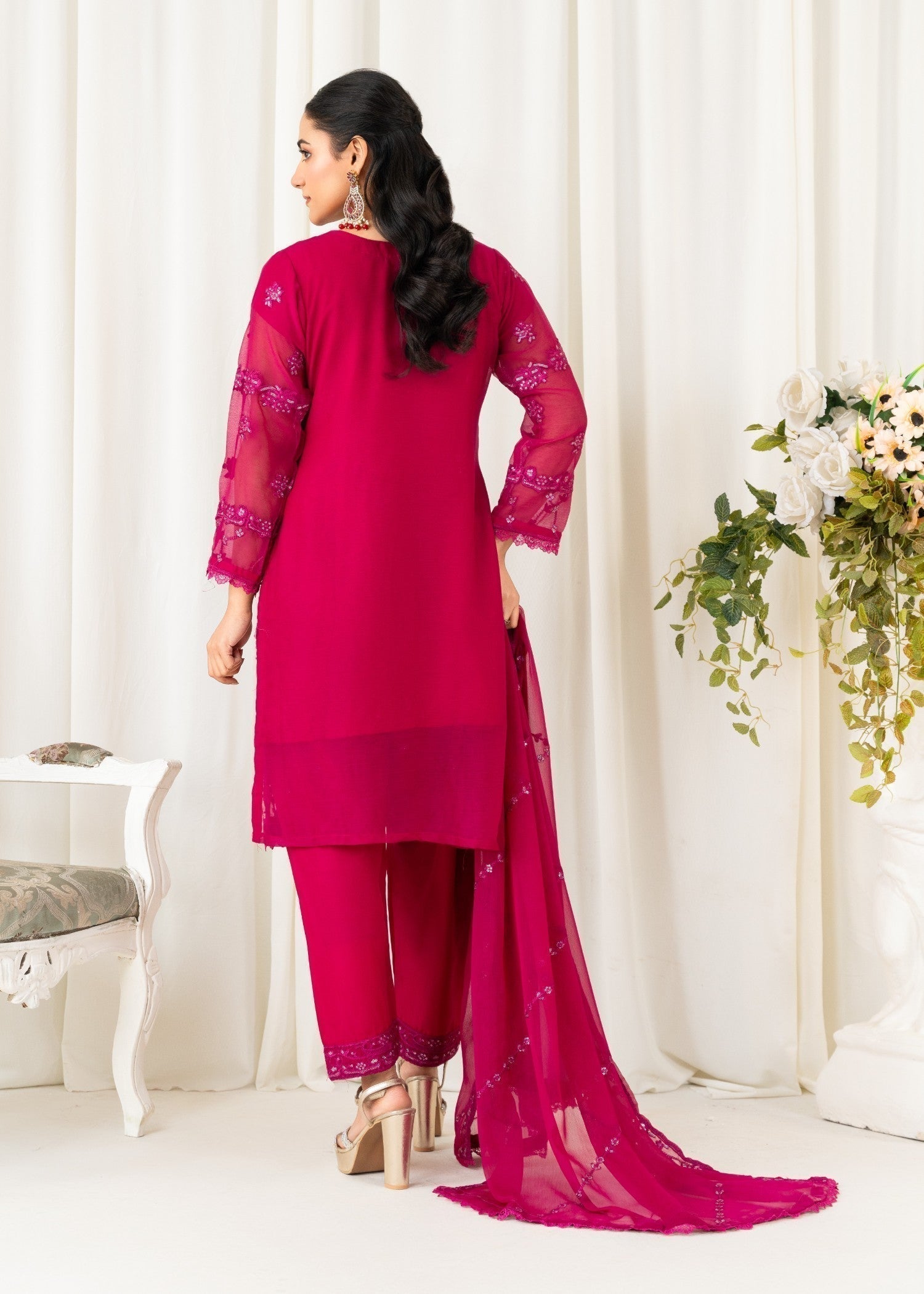 Four Season Boutique NIMRA Chiffon HotPink Women 3pcs