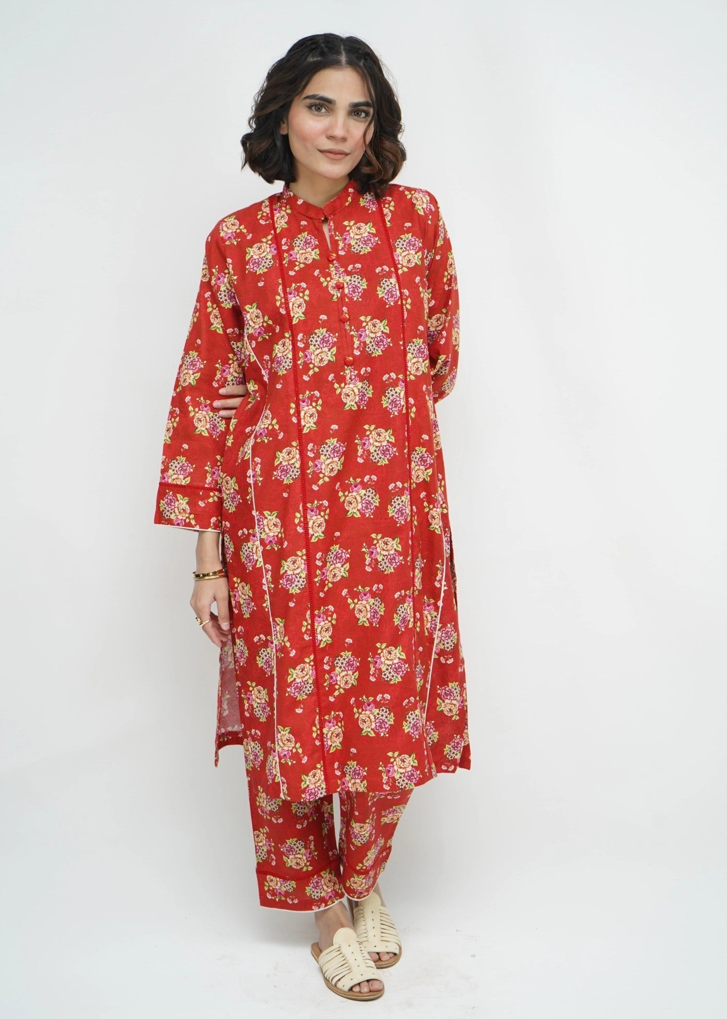 Amna Ali Nawaz Co Ord Set Khaddar APPLE RED Women 2pcs