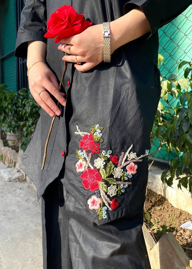 Haya'S Creation Embroidered Black Lawn Short Dress Women 2pcs