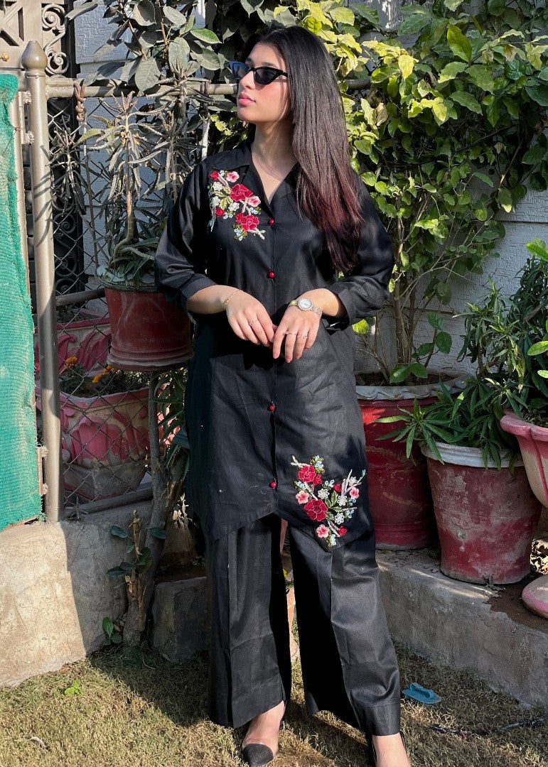 Haya'S Creation Embroidered Black Lawn Short Dress Women 2pcs