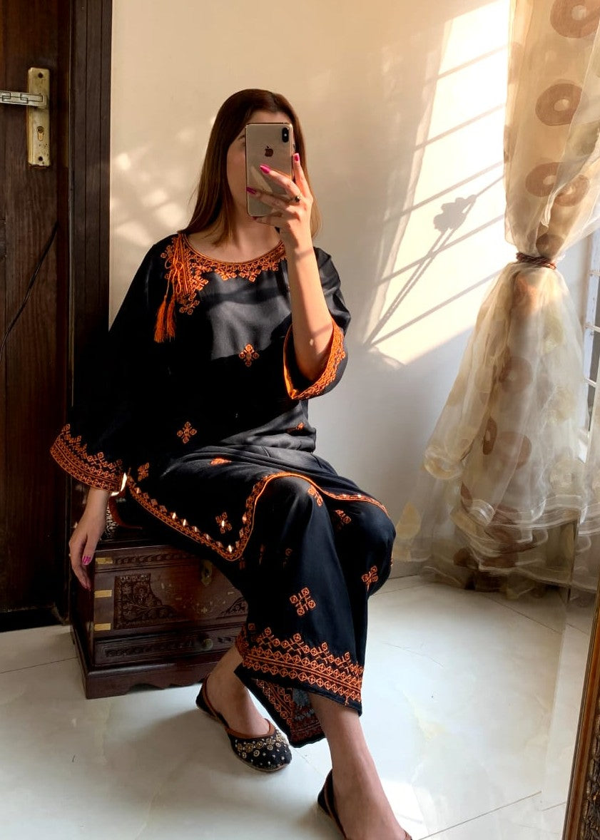 Shehroz Fashion Black Balochi Embroidery Stitched Women 2pcs