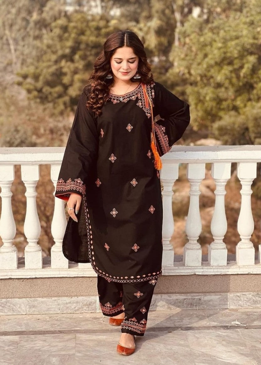 Shehroz Fashion Black Balochi Embroidery Stitched Women 2pcs