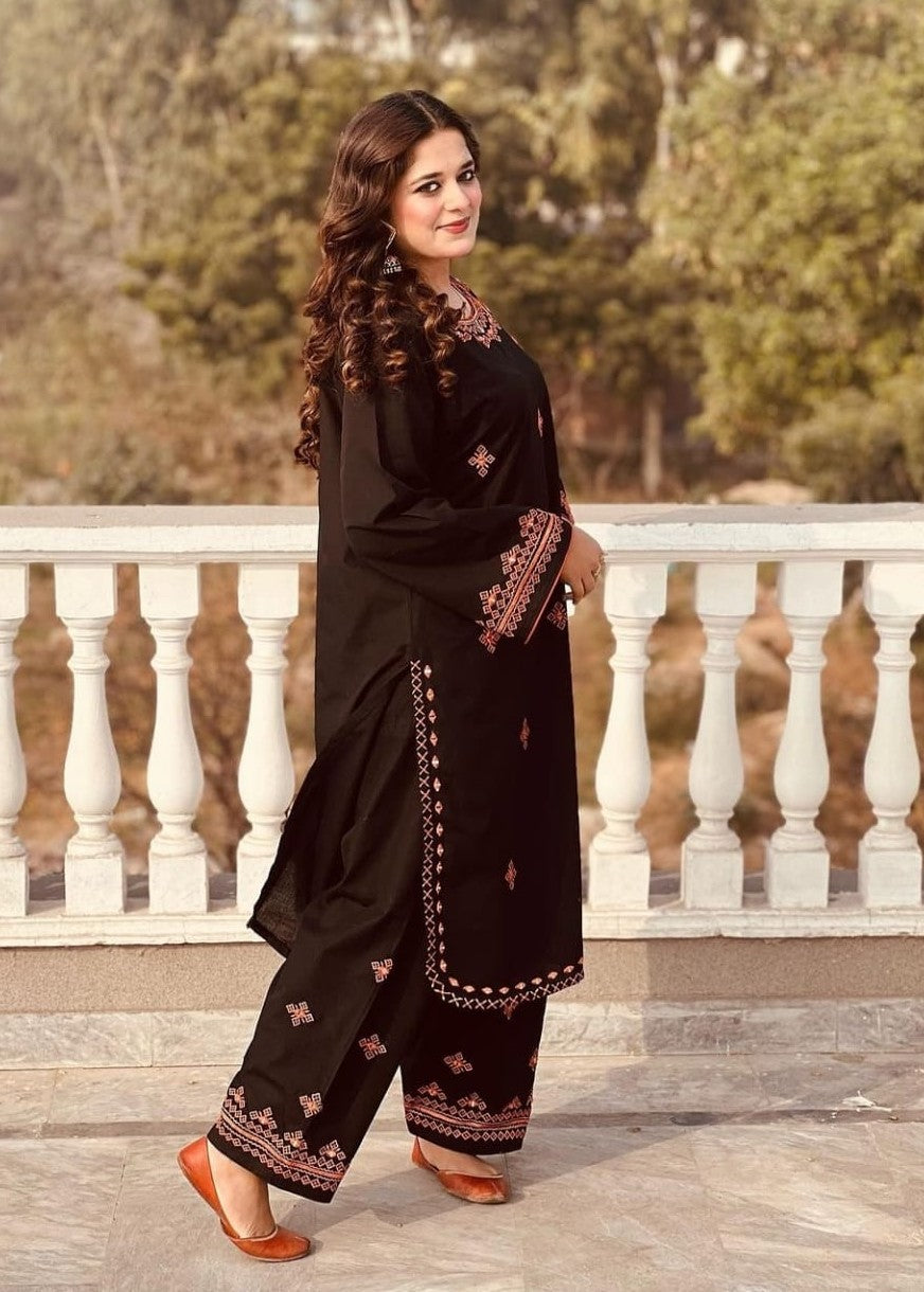 Shehroz Fashion Black Balochi Embroidery Stitched Women 2pcs