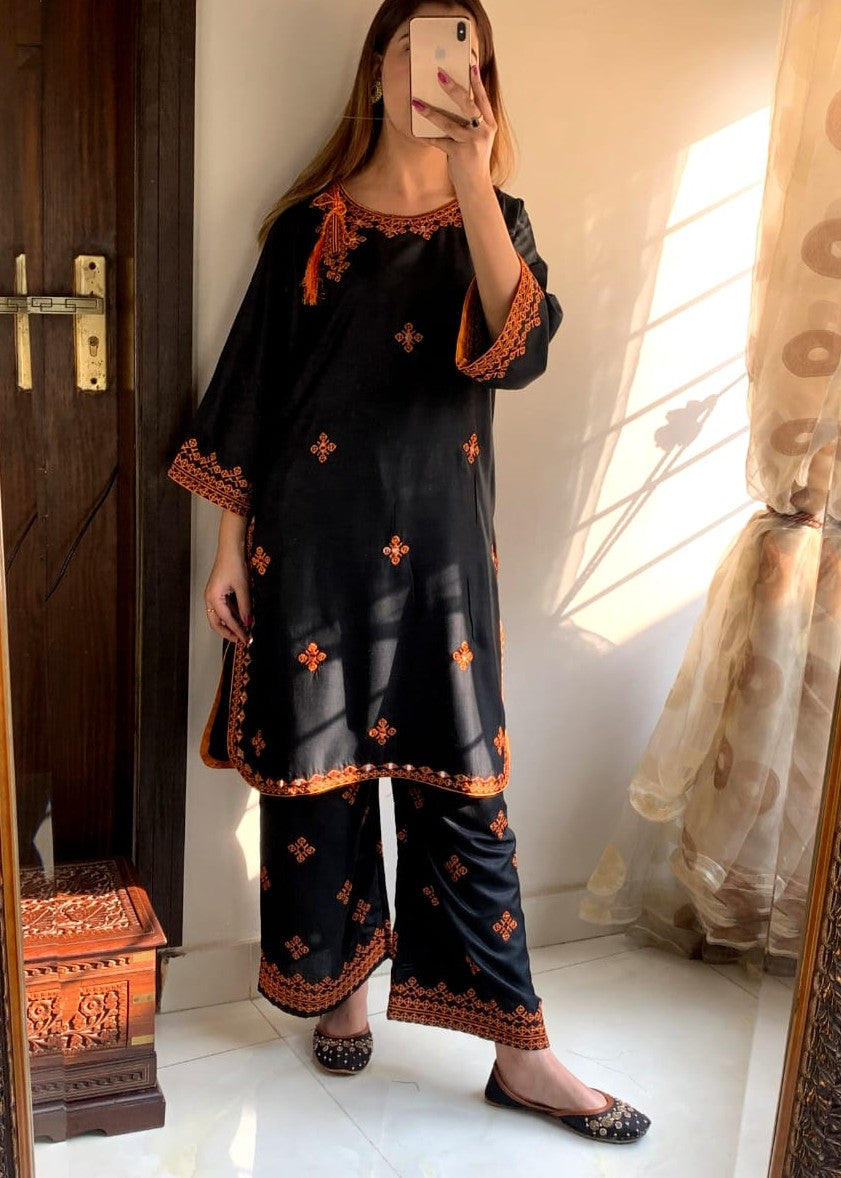 Shehroz Fashion Black Balochi Embroidery Stitched Women 2pcs