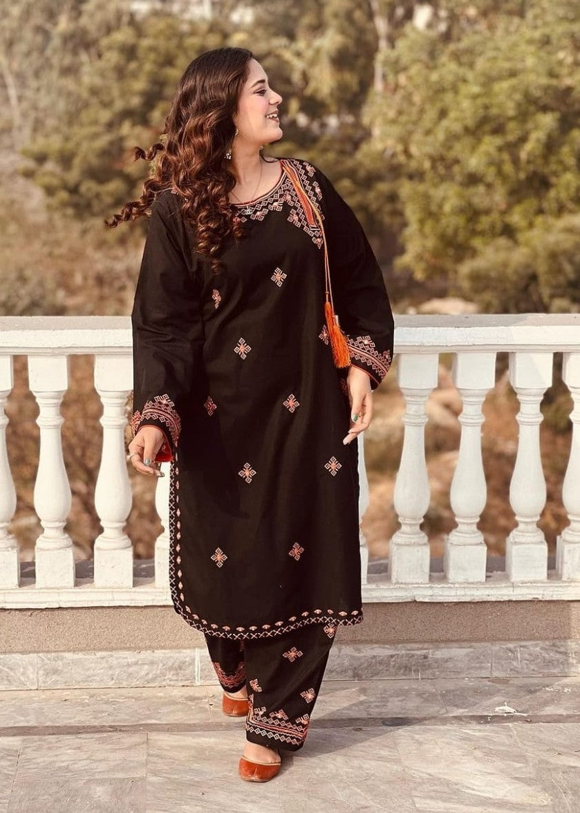 Shehroz Fashion Black Balochi Embroidery Stitched Women 2pcs