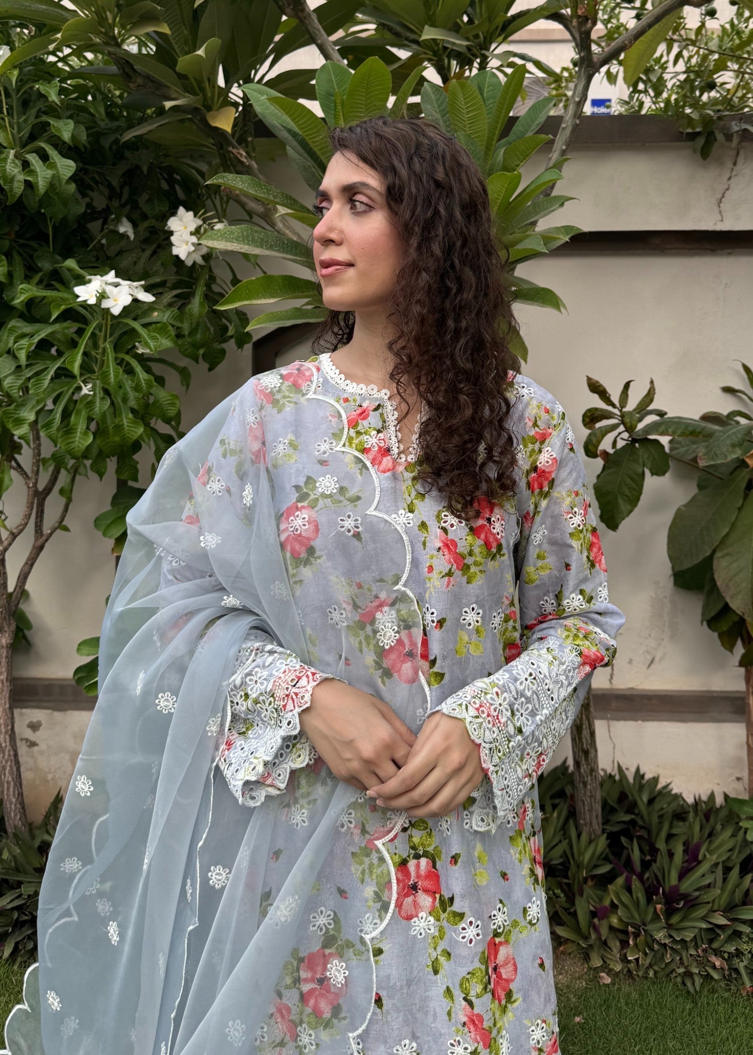 Naaz Couture Blue Print Lawn Chikankari Suit Women 3pcs