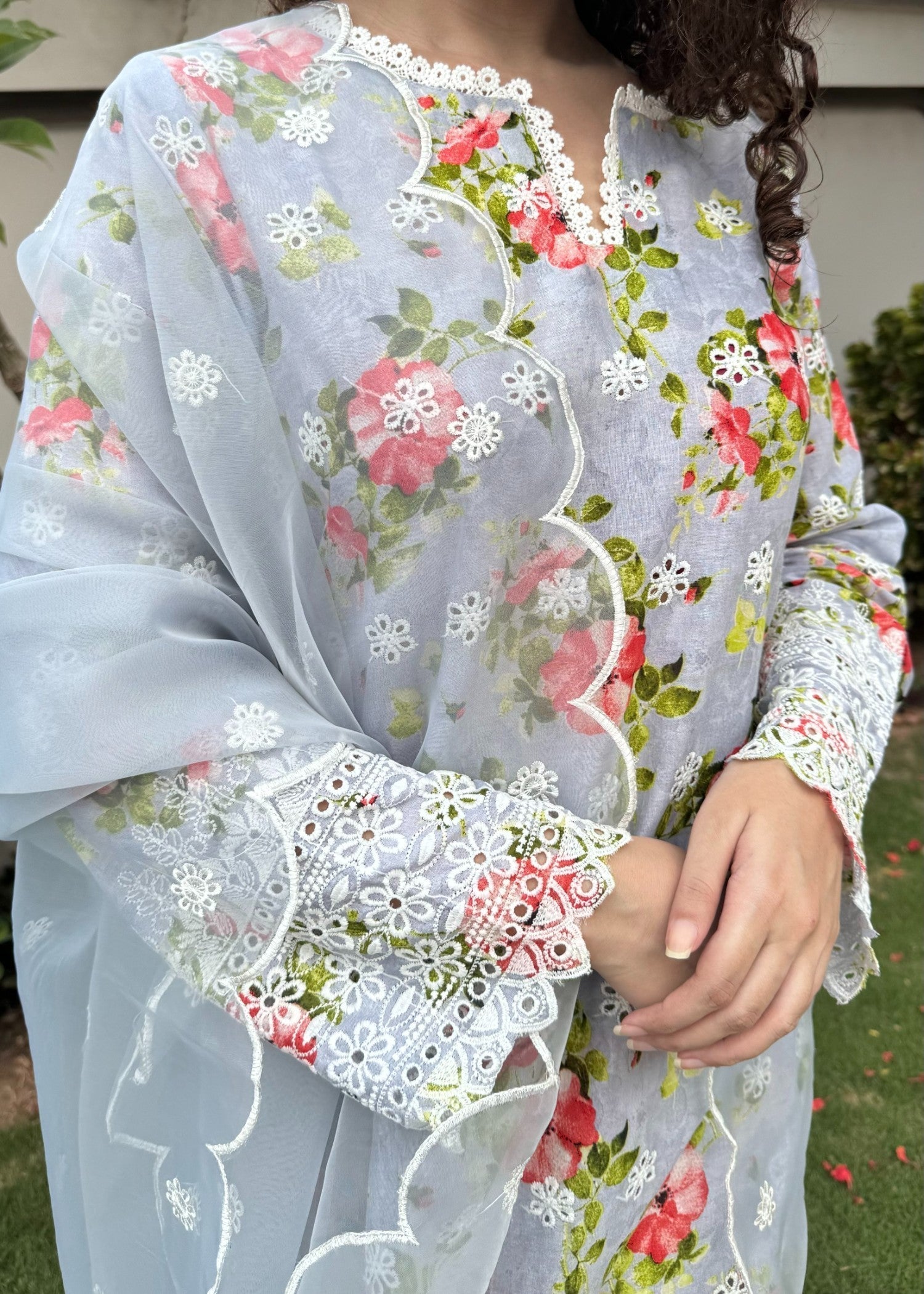 Naaz Couture Blue Print Lawn Chikankari Suit Women 3pcs