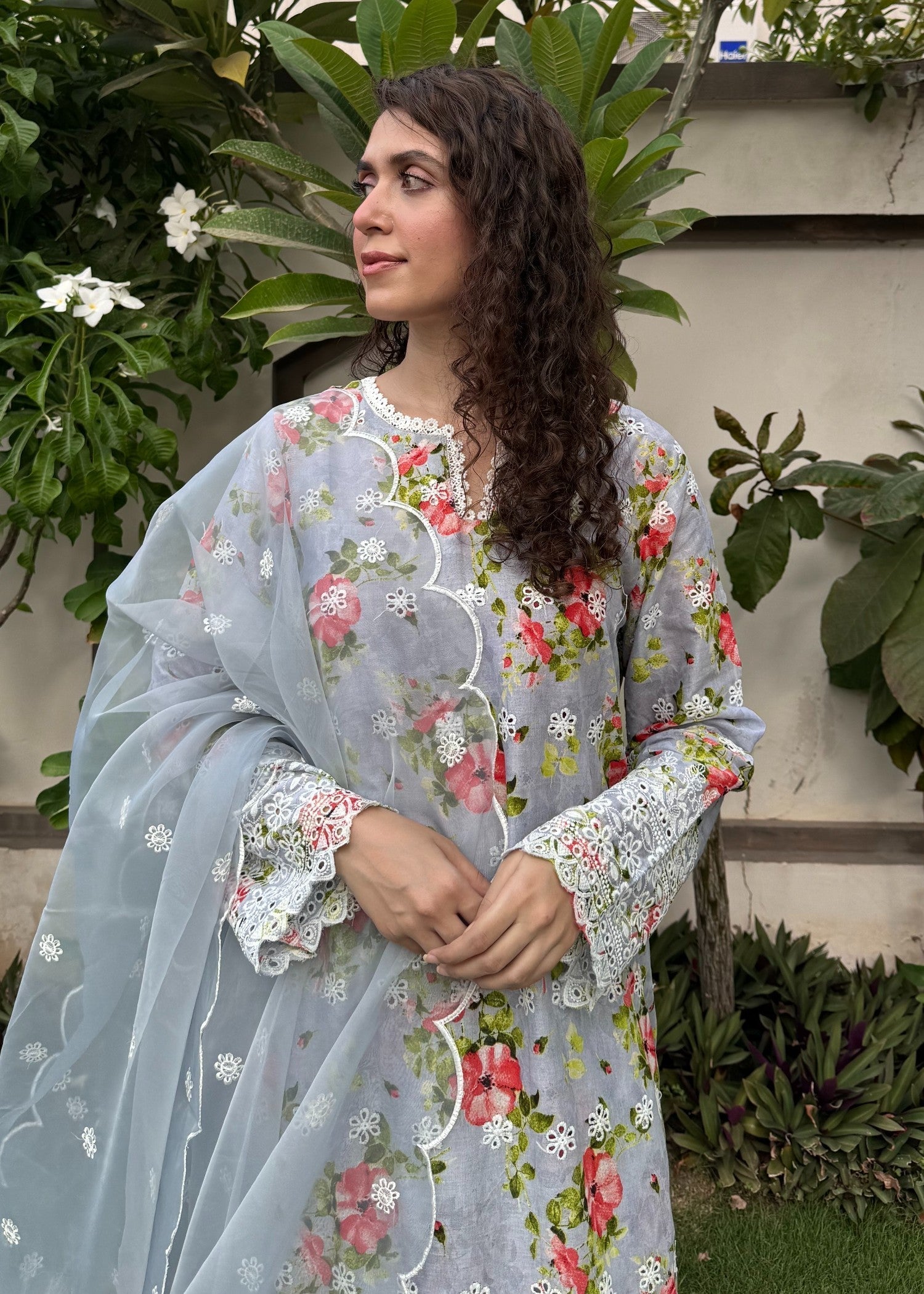 Naaz Couture Blue Print Lawn Chikankari Suit Women 3pcs