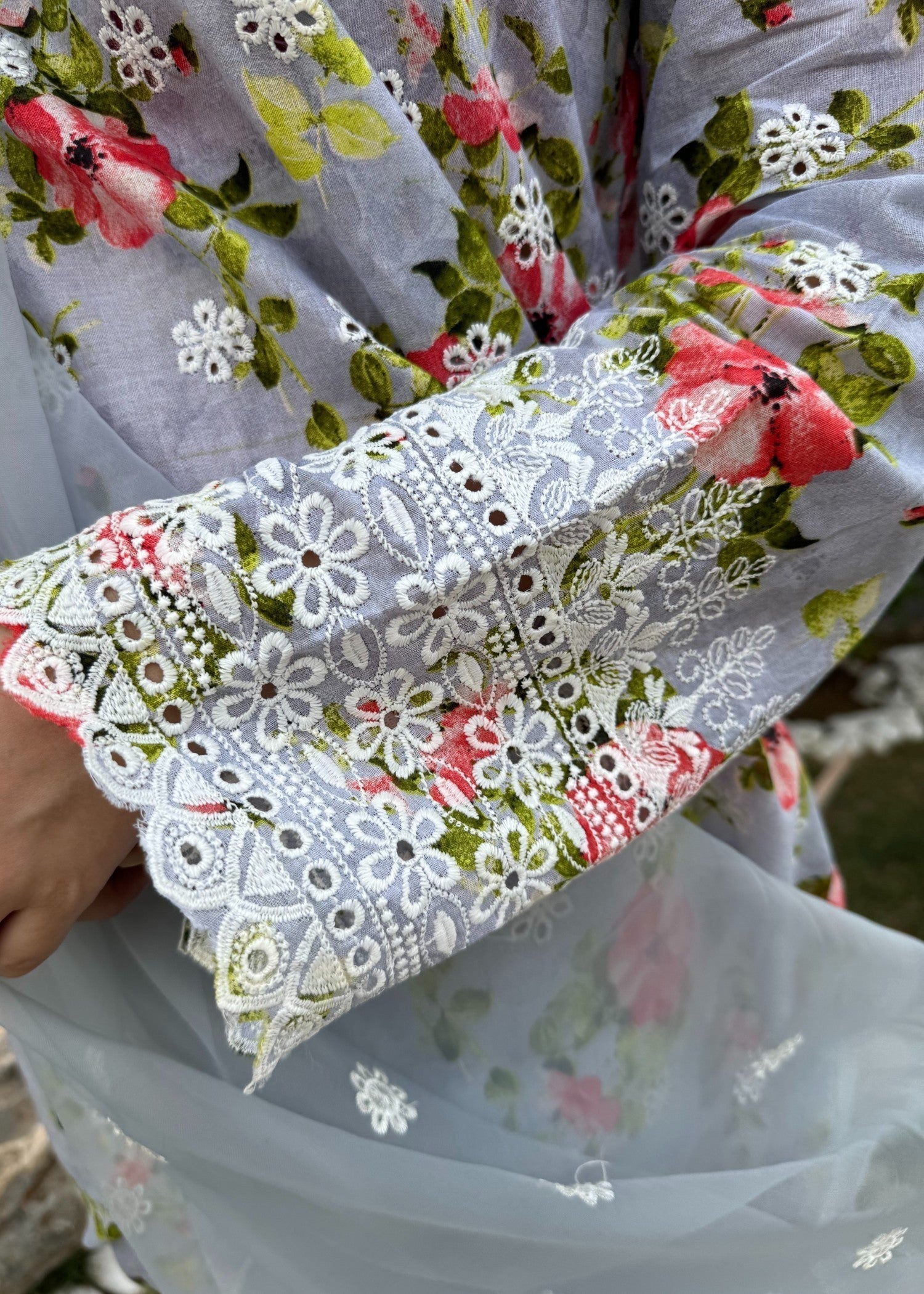 Naaz Couture Blue Print Lawn Chikankari Suit Women 3pcs