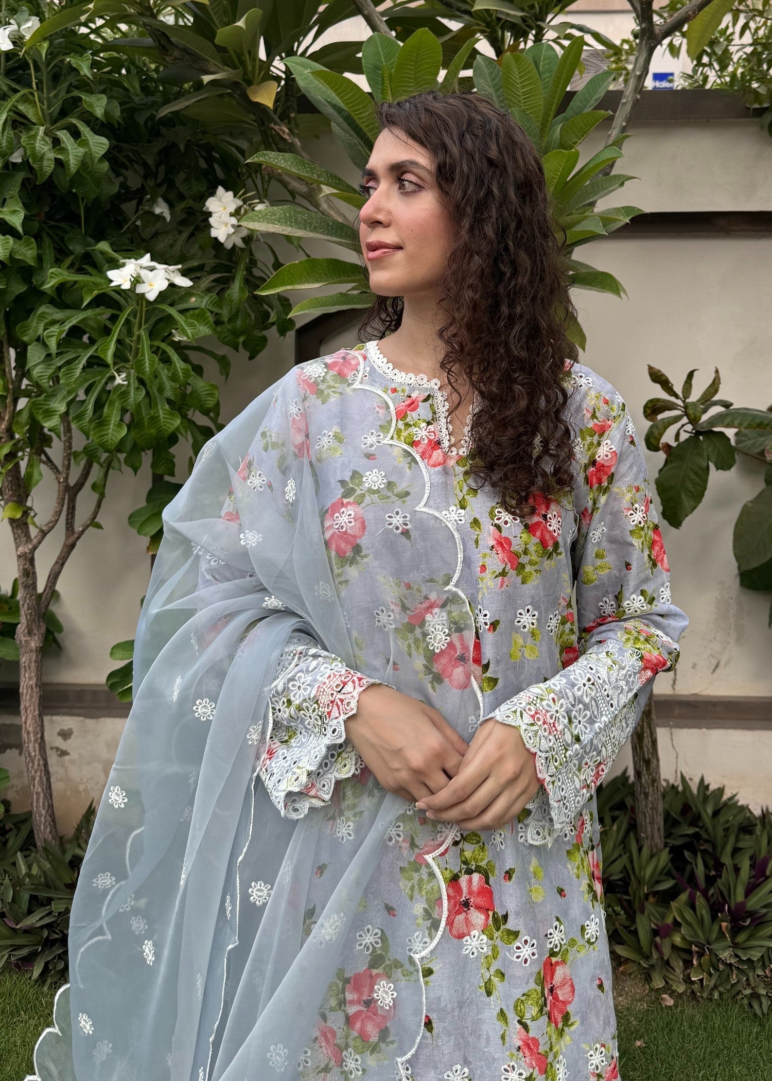 Naaz Couture Blue Print Lawn Chikankari Suit Women 3pcs