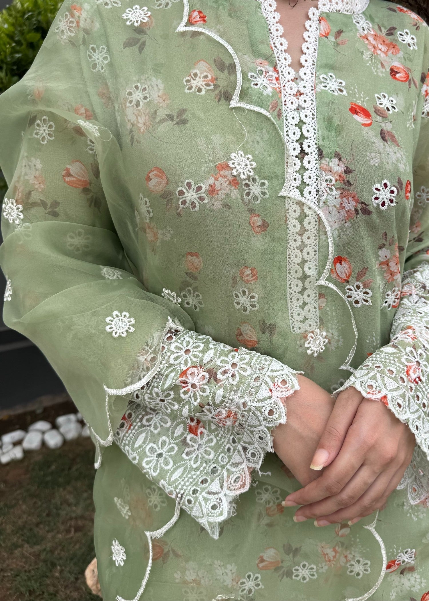 Naaz Couture Pistachio Green Lawn Chikankari Suit Women 3pcs