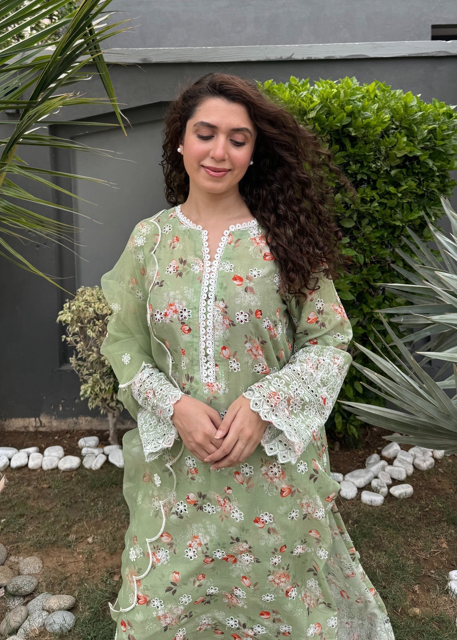 Naaz Couture Pistachio Green Lawn Chikankari Suit Women 3pcs