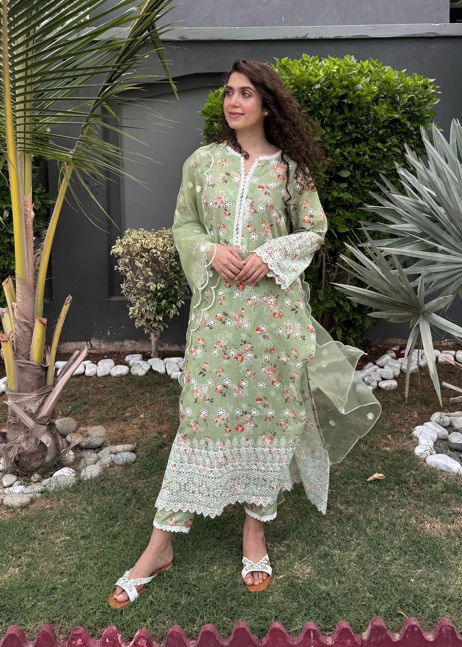 Naaz Couture Pistachio Green Lawn Chikankari Suit Women 3pcs