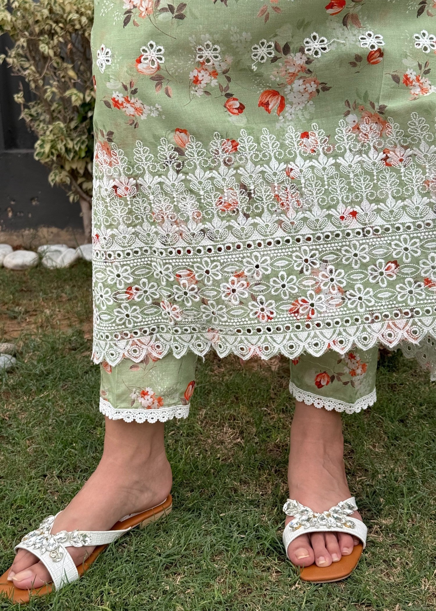 Naaz Couture Pistachio Green Lawn Chikankari Suit Women 3pcs