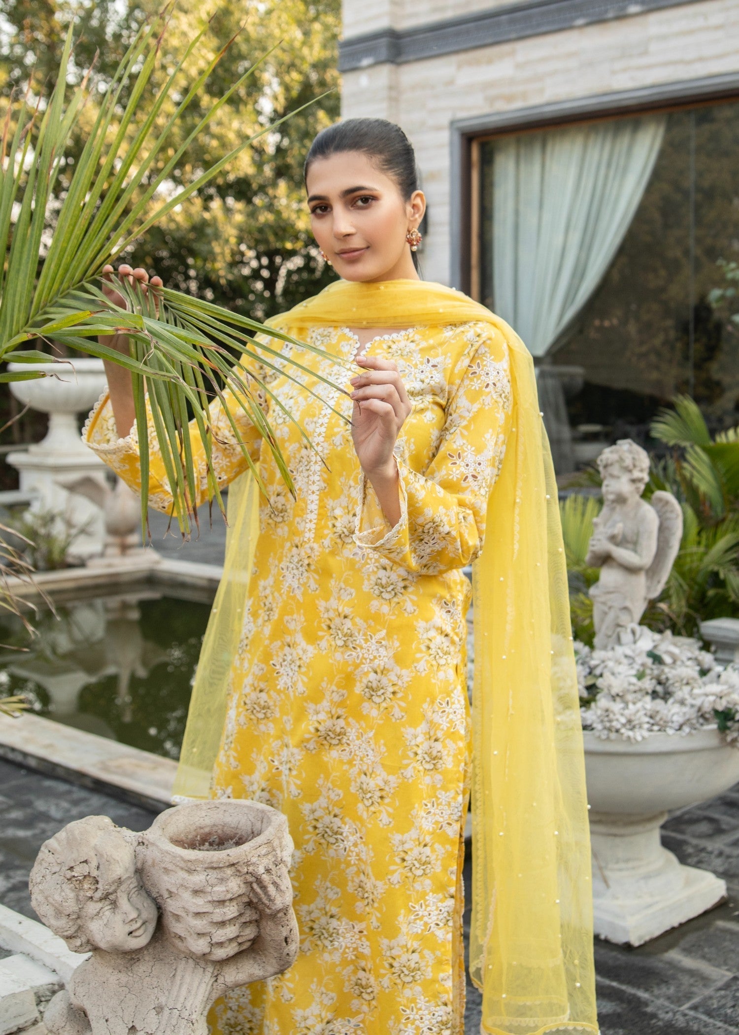 Naaz Couture Yellow Lawn Chikankari Suit Women 3pcs