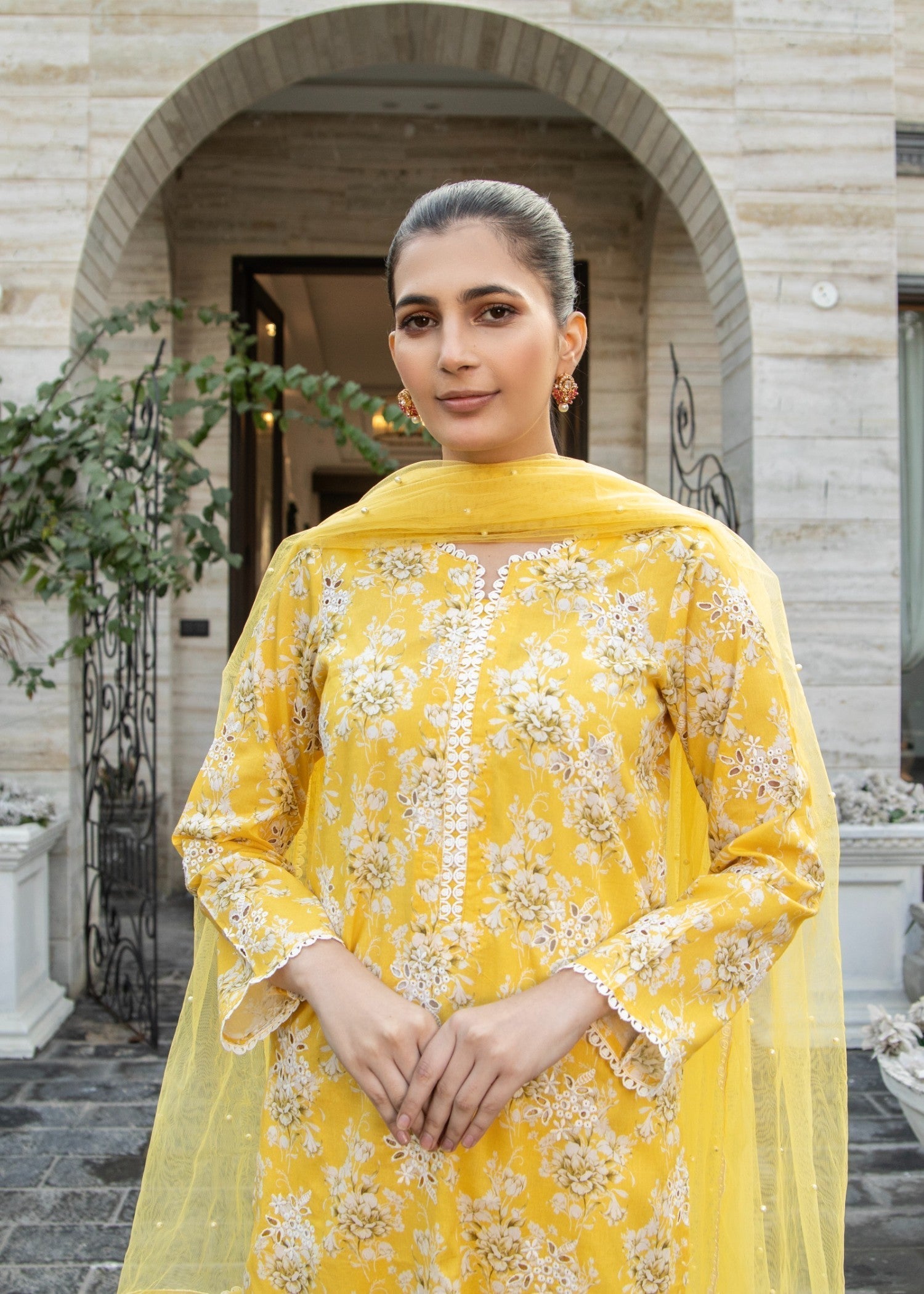 Naaz Couture Yellow Lawn Chikankari Suit Women 3pcs