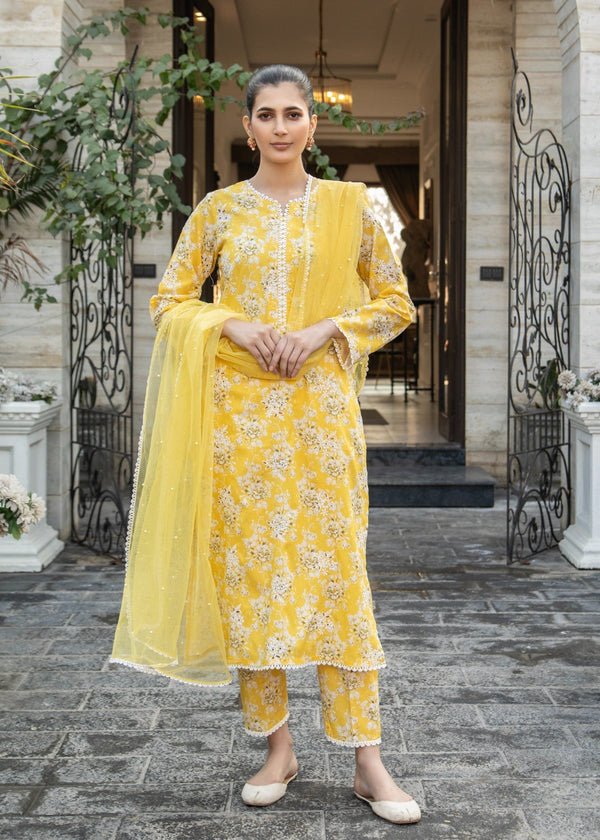Naaz Couture Yellow Lawn Chikankari Suit Women 3pcs