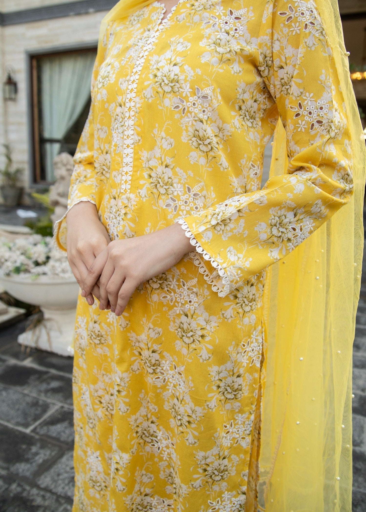 Naaz Couture Yellow Lawn Chikankari Suit Women 3pcs