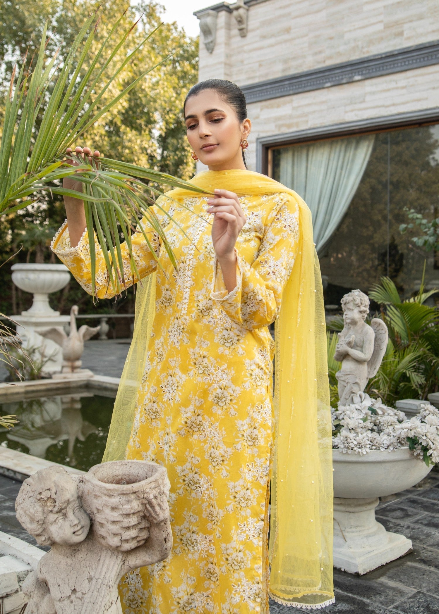 Naaz Couture Yellow Lawn Chikankari Suit Women 3pcs
