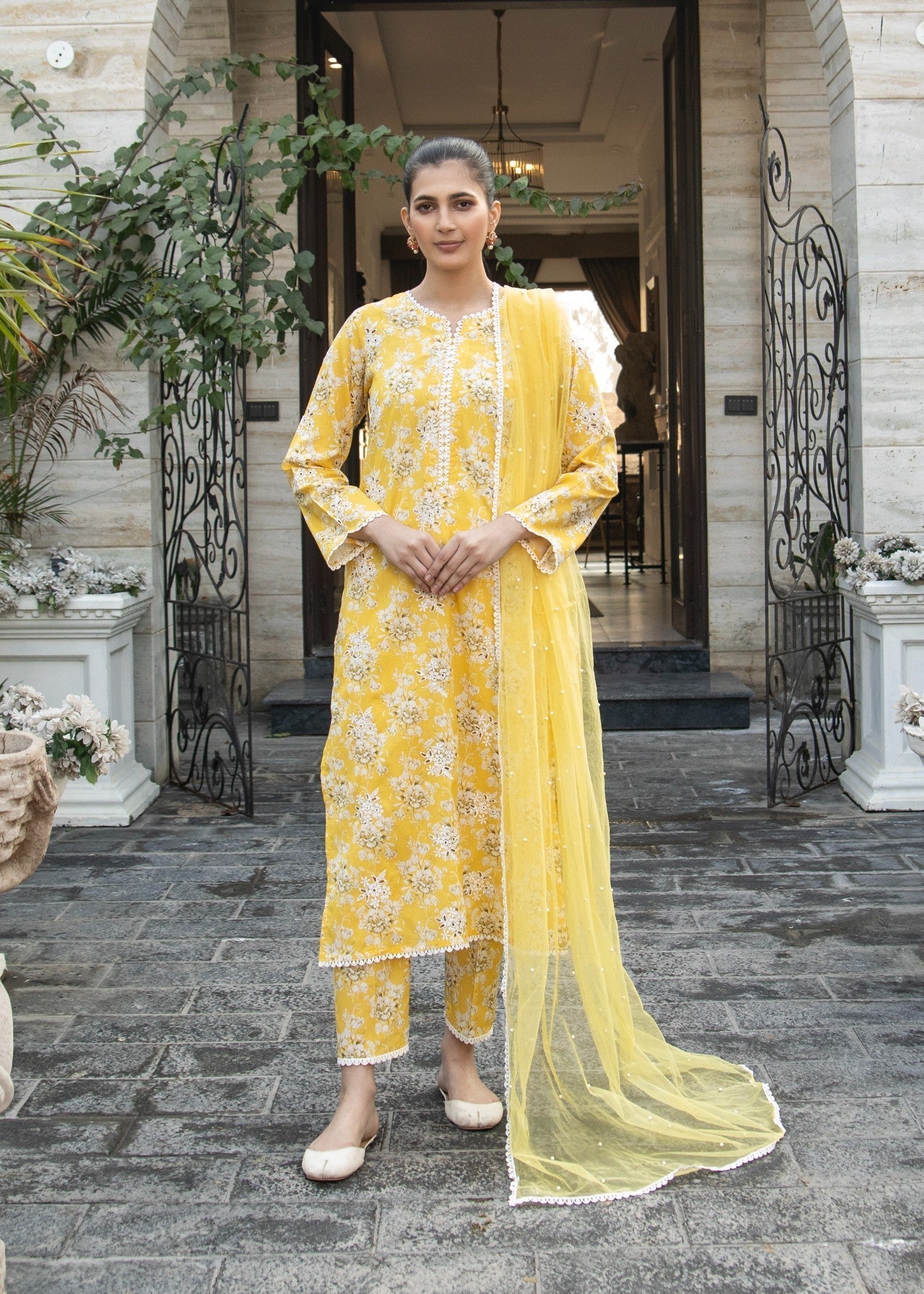 Naaz Couture Yellow Lawn Chikankari Suit Women 3pcs