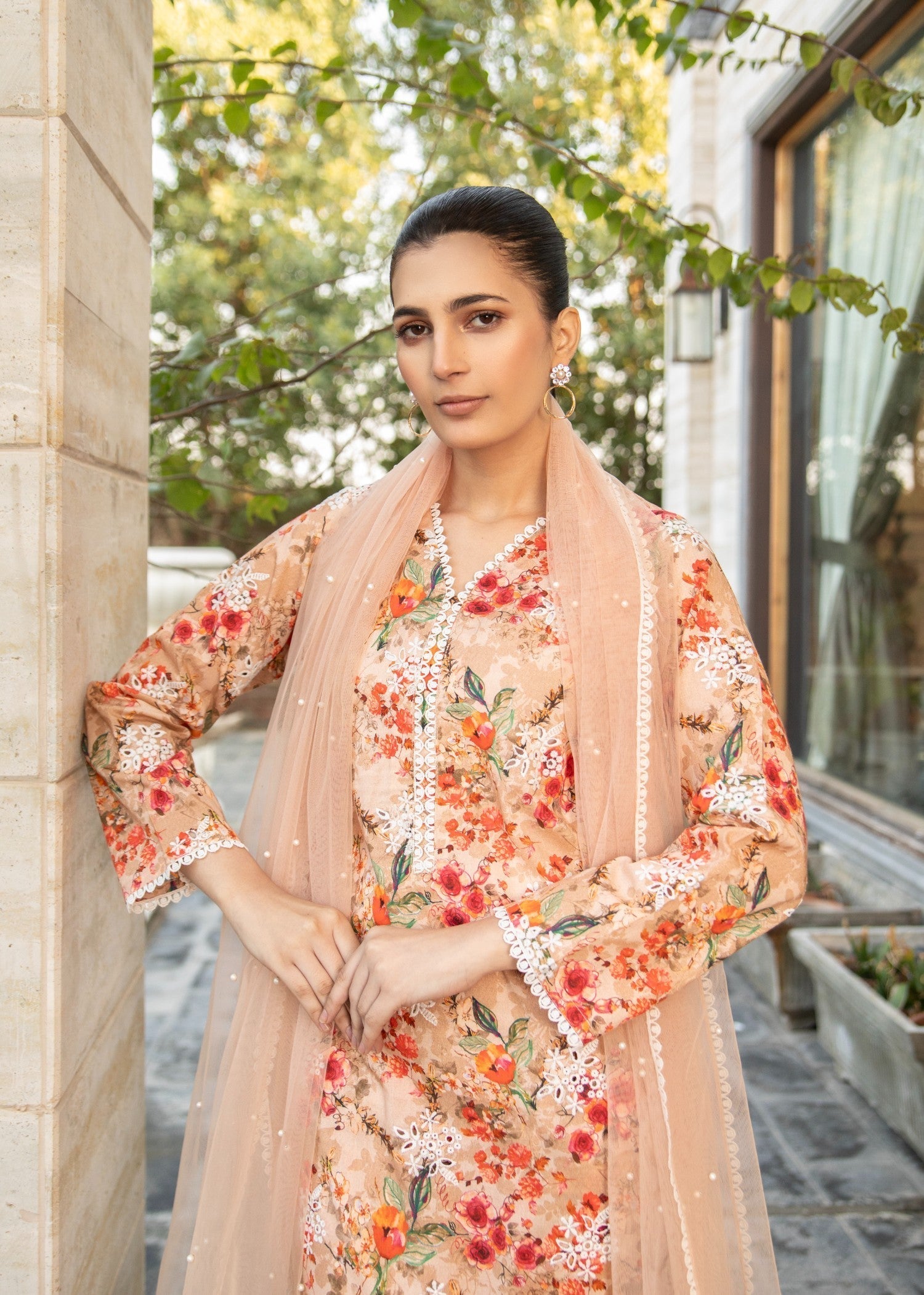 Naaz Couture Peach Lawn Chikankari Suit Women 3pcs