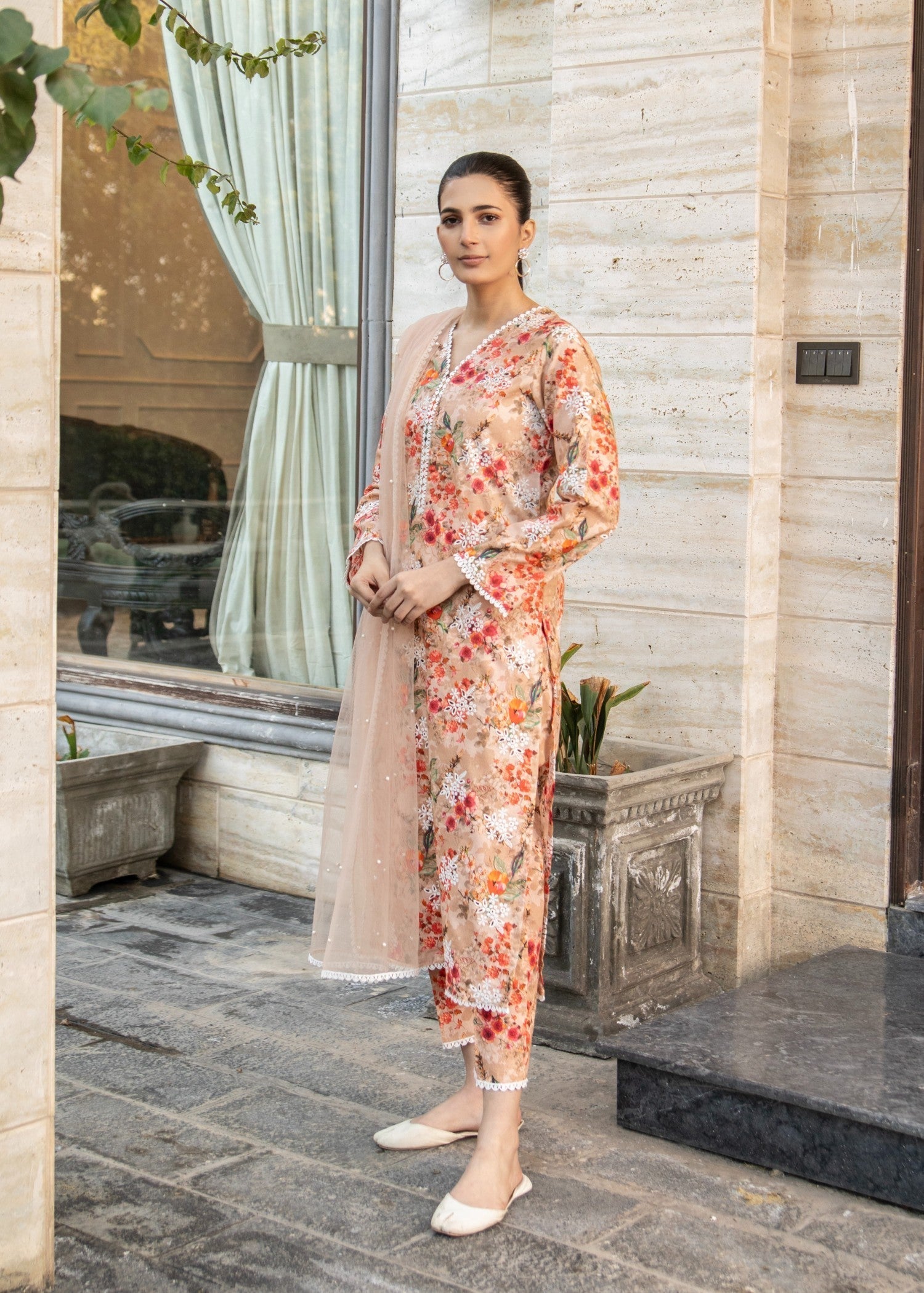 Naaz Couture Peach Lawn Chikankari Suit Women 3pcs