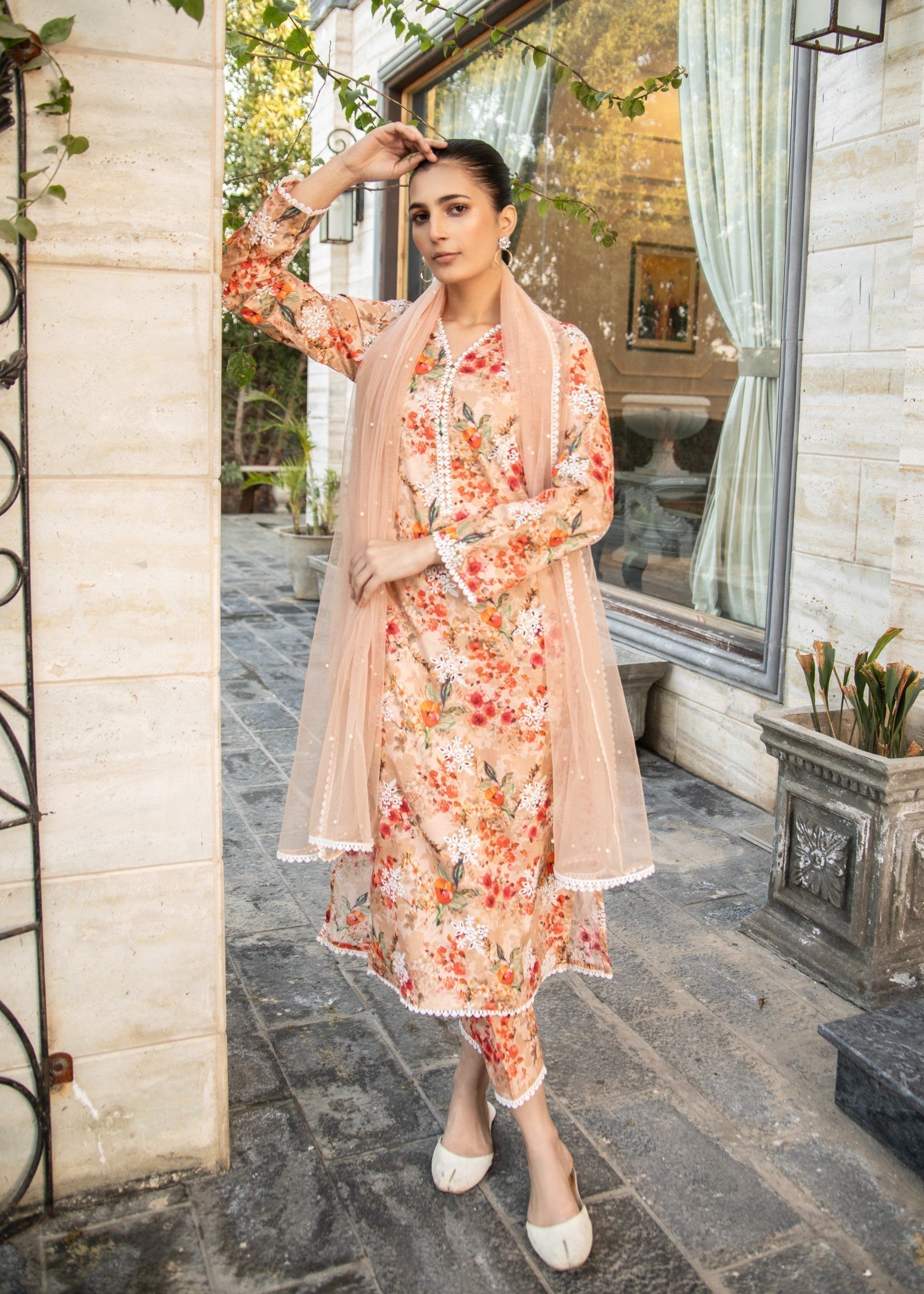 Naaz Couture Peach Lawn Chikankari Suit Women 3pcs