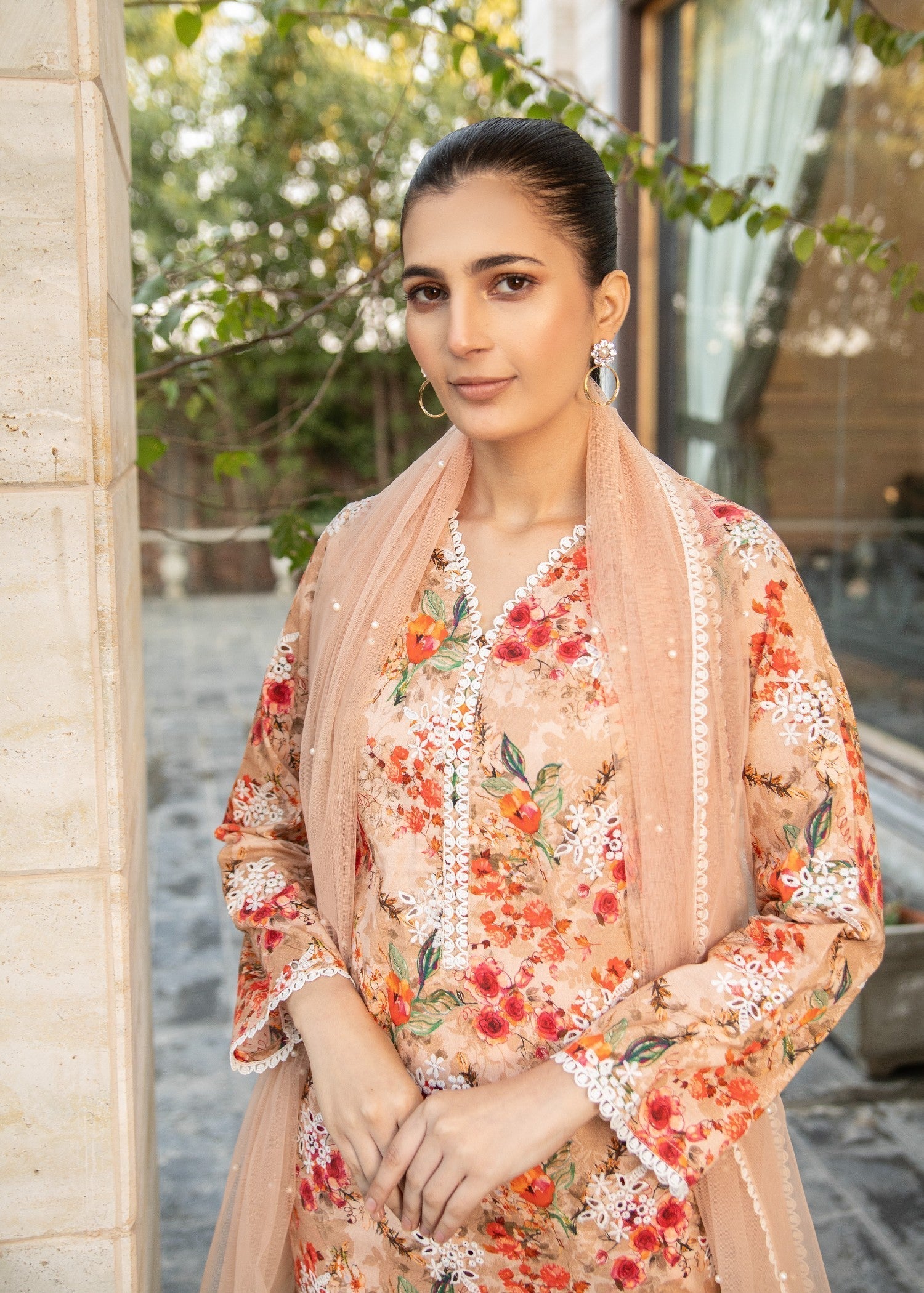 Naaz Couture Peach Lawn Chikankari Suit Women 3pcs