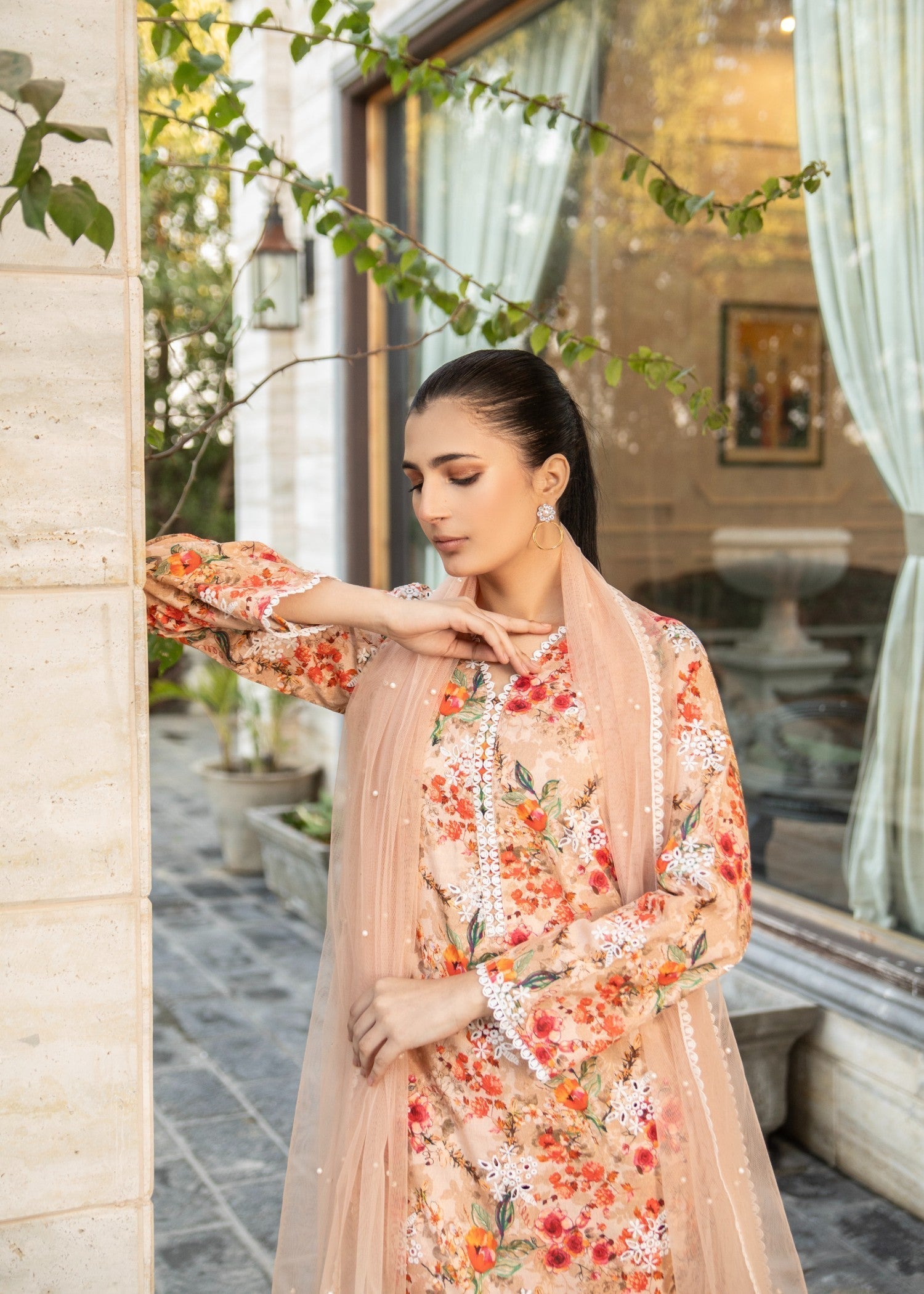 Naaz Couture Peach Lawn Chikankari Suit Women 3pcs