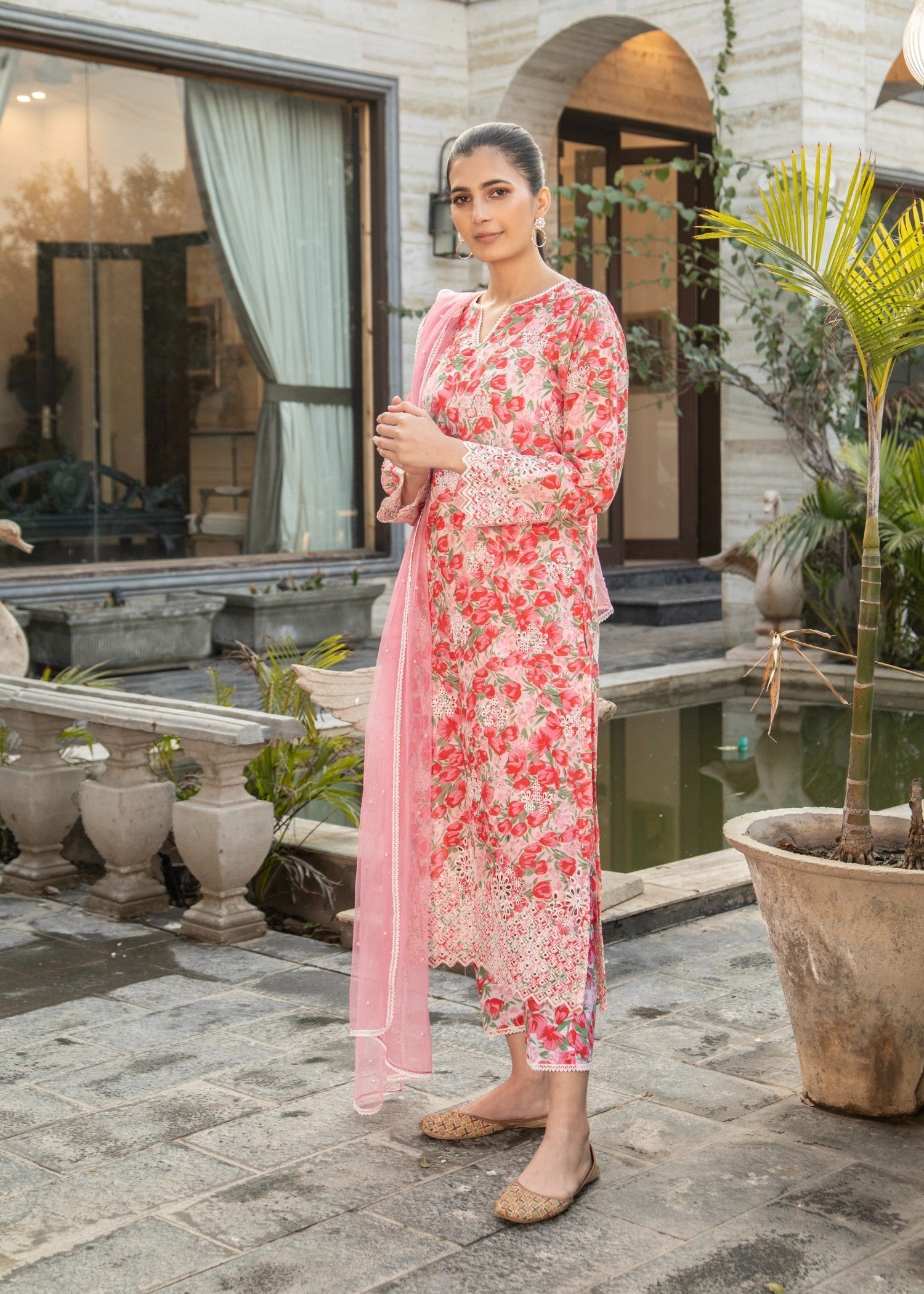 Naaz Couture Rose Pink Lawn Chikankari Suit Women 3pcs